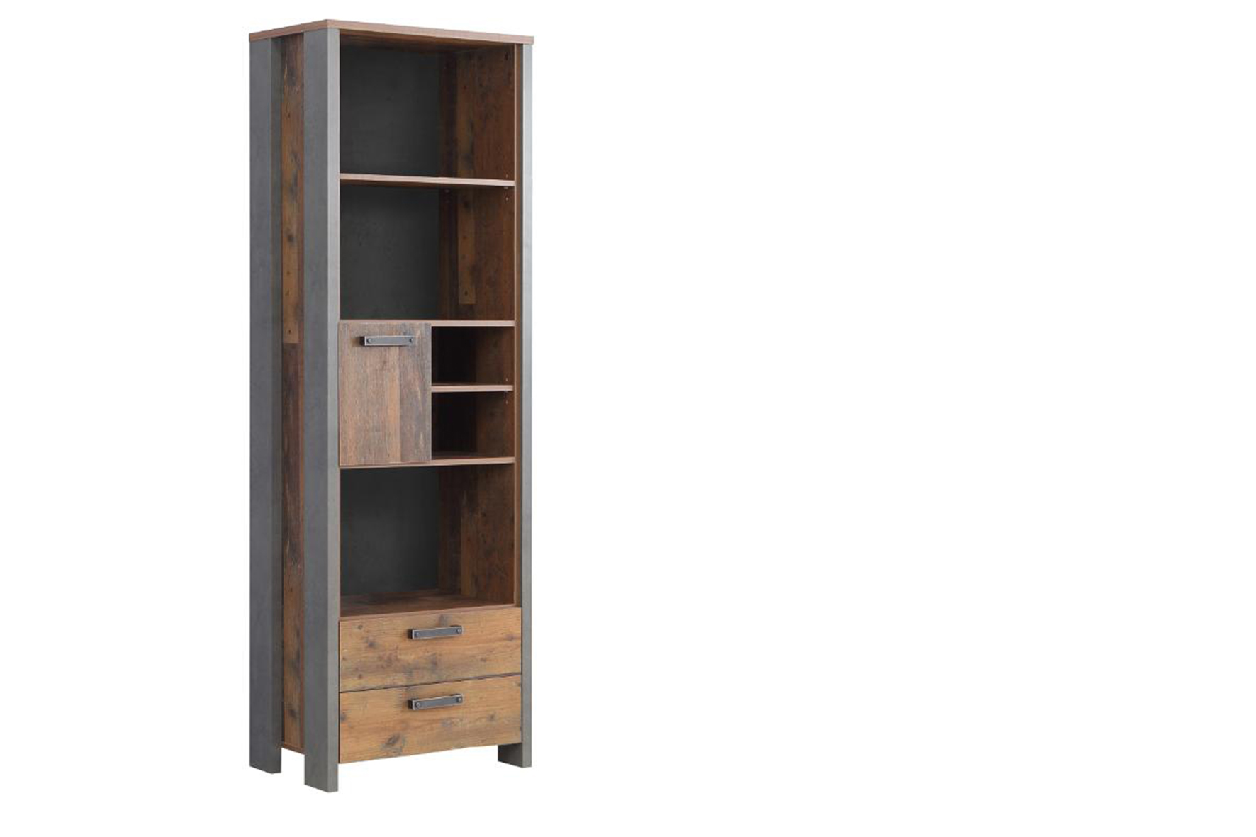 Bibliothèque Clif 67x42x205cm - panneau décor - old wood/béton