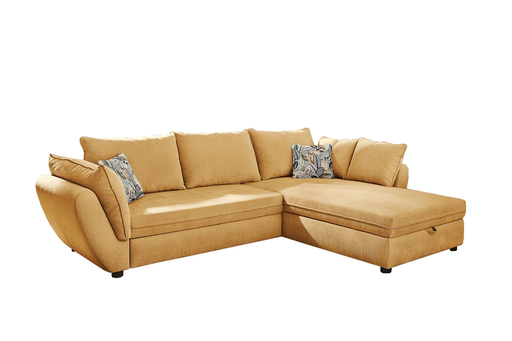 Canapé d'angle Jerez 303x205cm - tissu - jaune avec fonction de lit et rangement