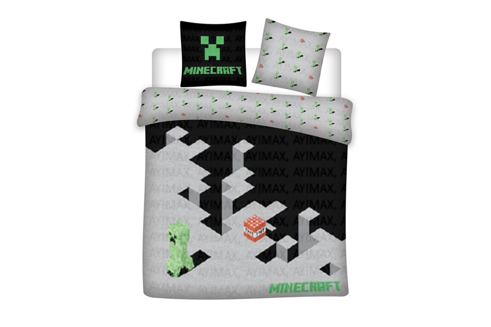Housse de couette Minecraft 240x220cm - polyester/coton - gris