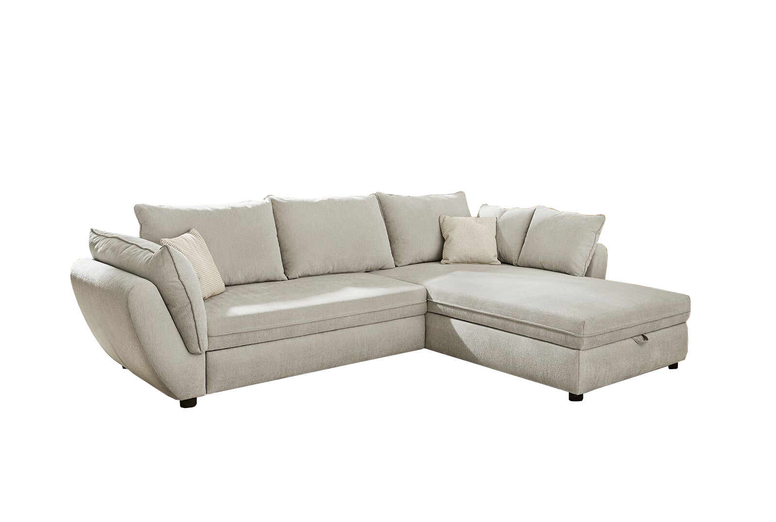 Hoeksalon Jerez 303x205cm - stof - greige met bedfunctie & opbergruimte