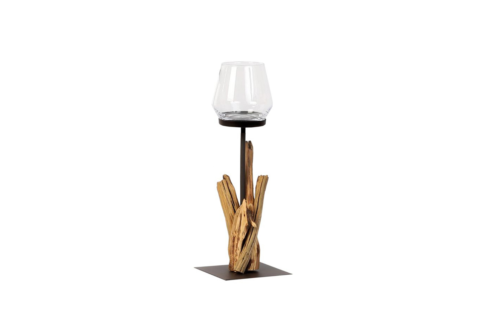 Windlicht Raisa H40cm - hout massief & glas - naturel