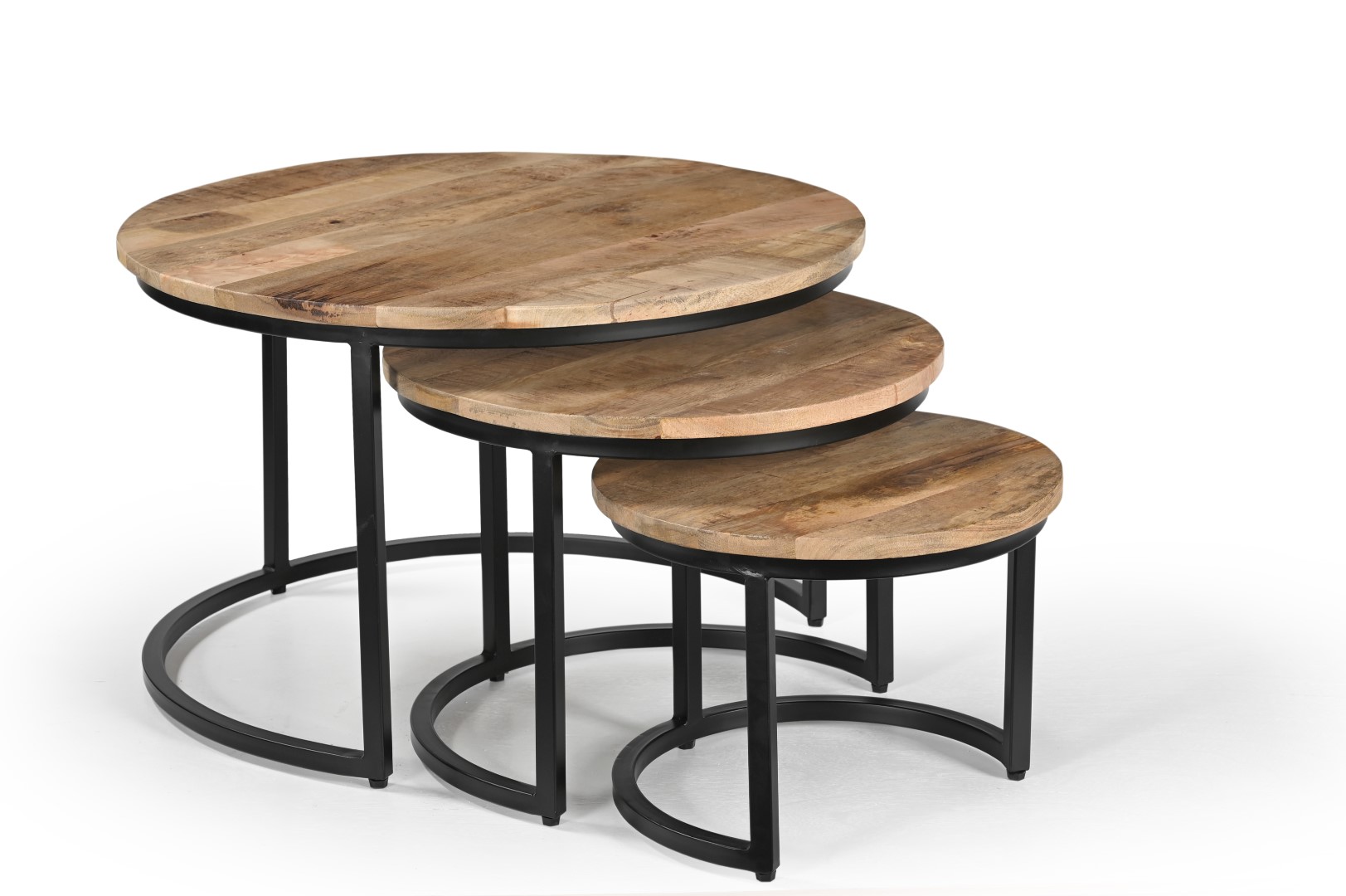 Table d'appoint Celeste Ø70cm - manguier massif - naturel - lot de 3