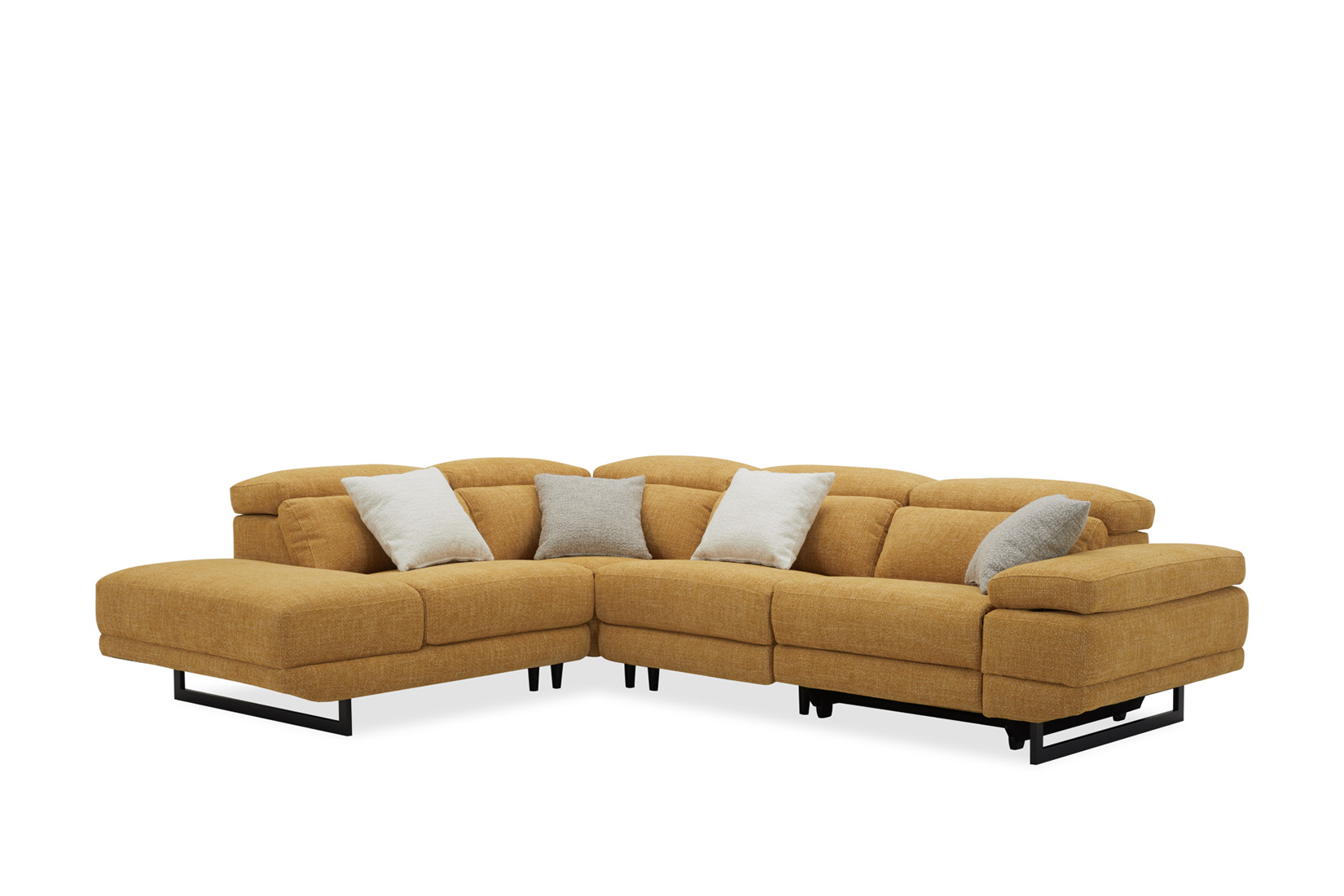 Canapé d'angle Exeter 299x240cm - tissu - chacha jaune avec relax