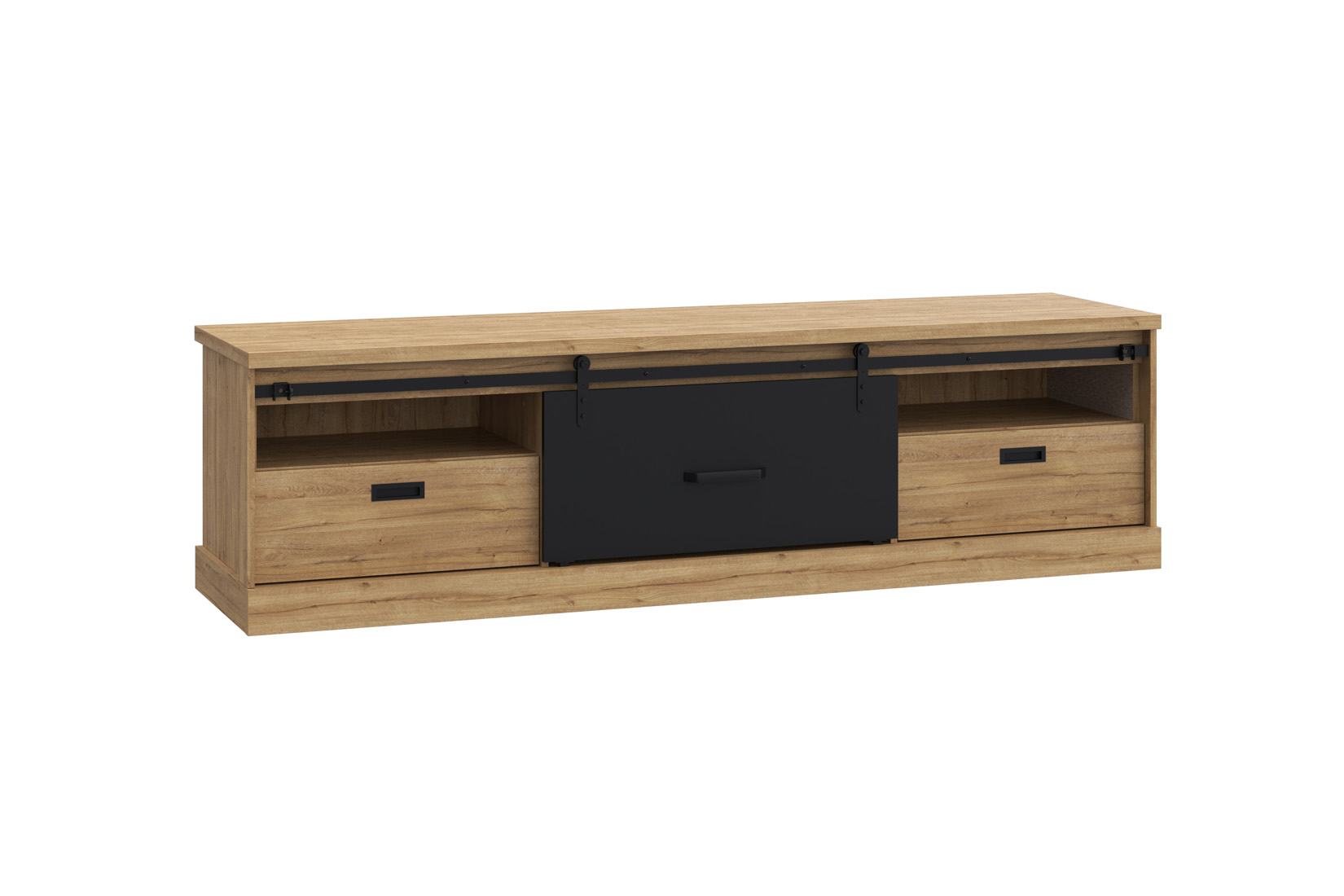 Meuble TV Kaszimiro 203cm - décor - chêne waterford & noir
