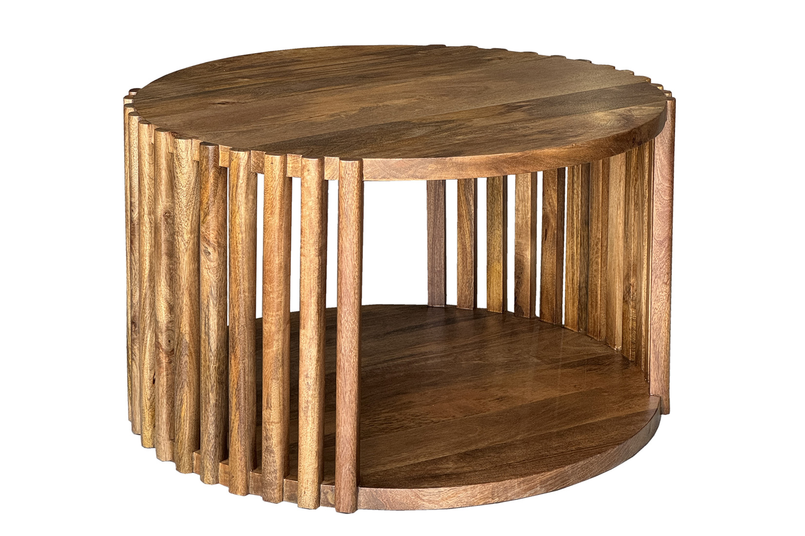 Table basse Solara bois massif ronde avec rangement a meubles