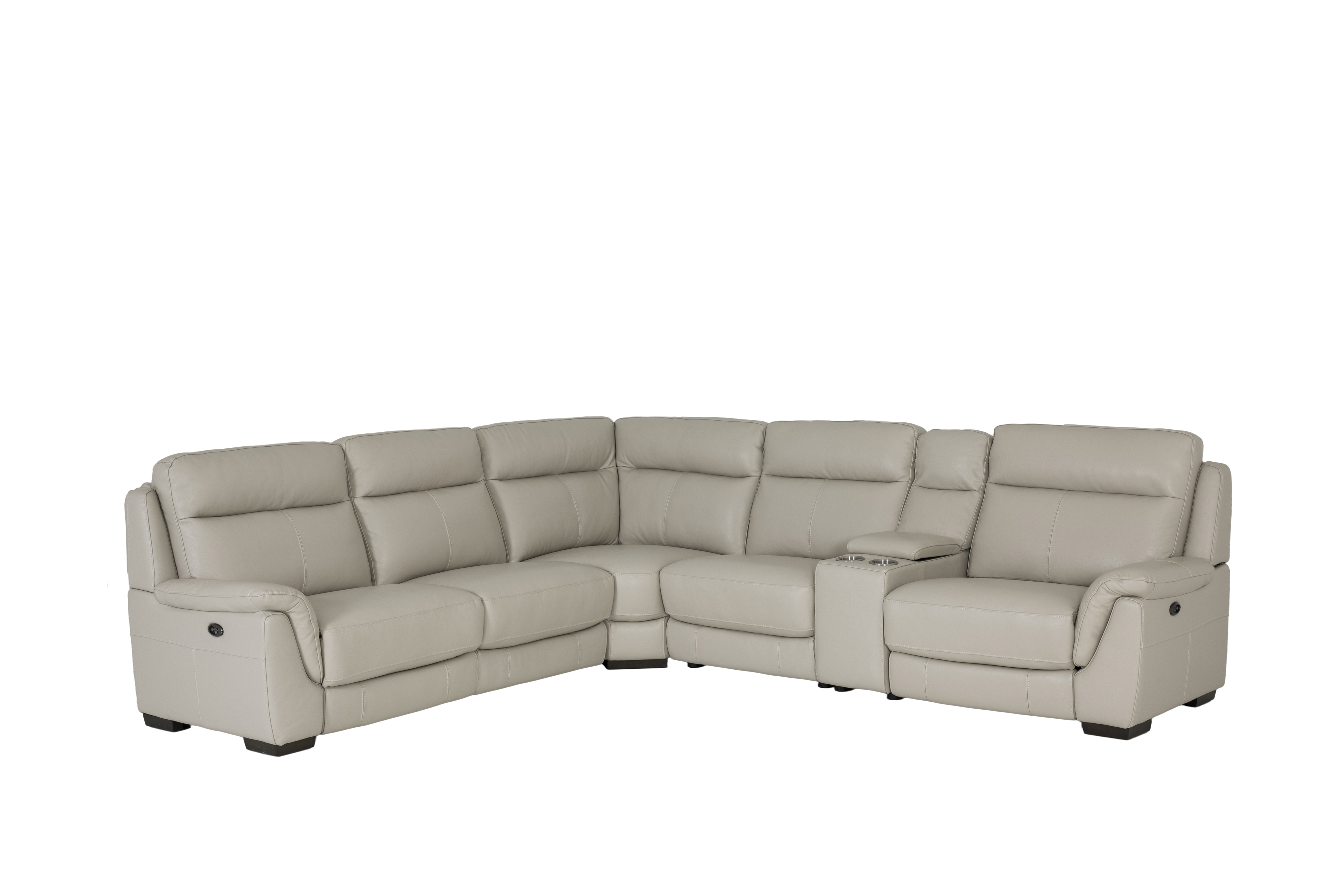 Hoeksalon May 289x321cm - leder - grijs beige met relax en middenarmsteun