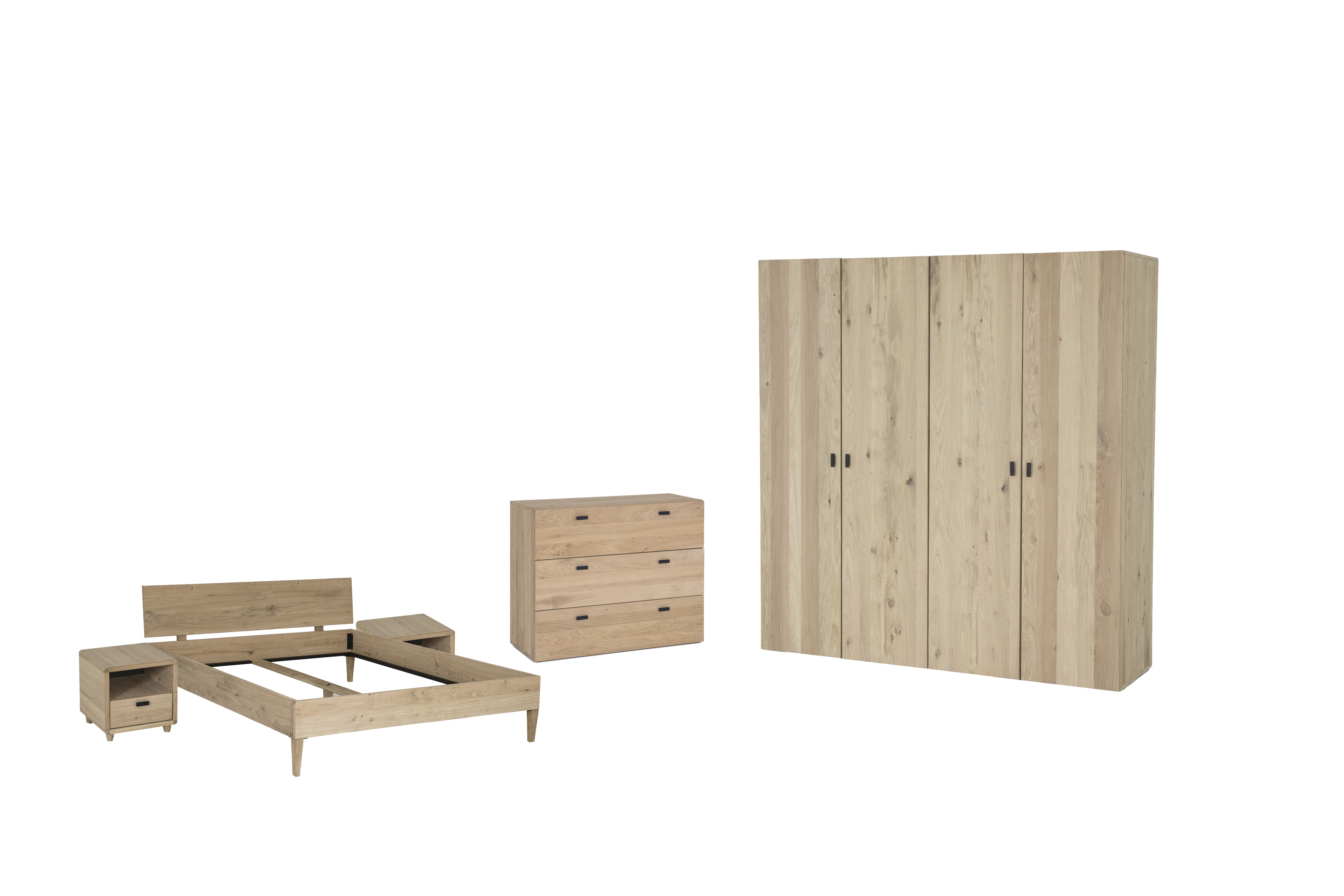 Slaapkamer Holmes met bed 160x200cm - MDF en eik fineer - kleerkast 200cm