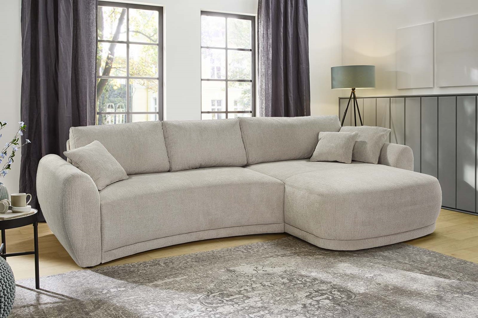 Canapé d'angle Laguna 325x180cm - tissu - ecru