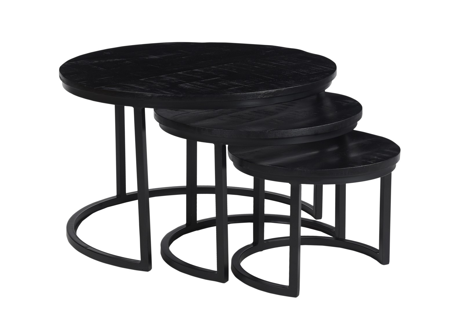 Table d'appoint Celeste Ø70cm - manguier massif - noir - lot de 3