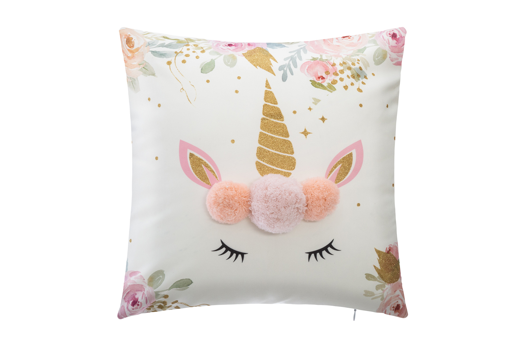 Coussin Unicorn Pompom 40x40cm - tissu - multicolore
