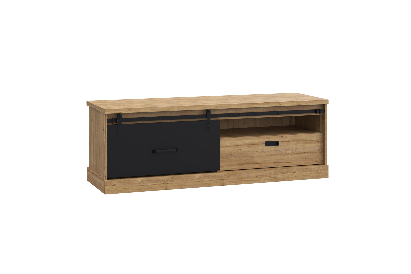 Meuble TV Kaszimiro 163cm - décor - chêne waterford & noir