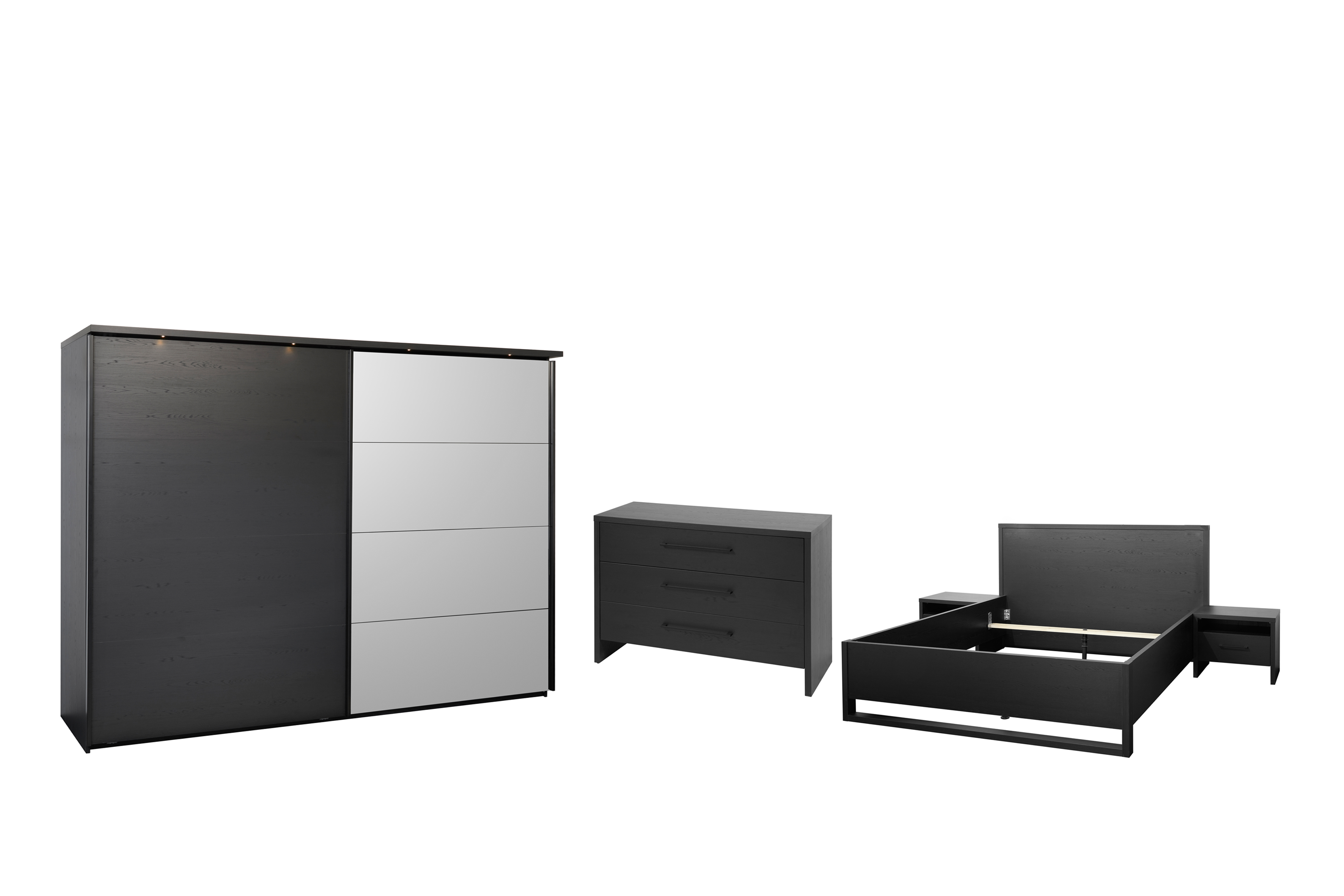 Chambre à coucher Rosie avec lit 180x200cm - armoire 245cm - commode 110cm et 2 tables de chevet