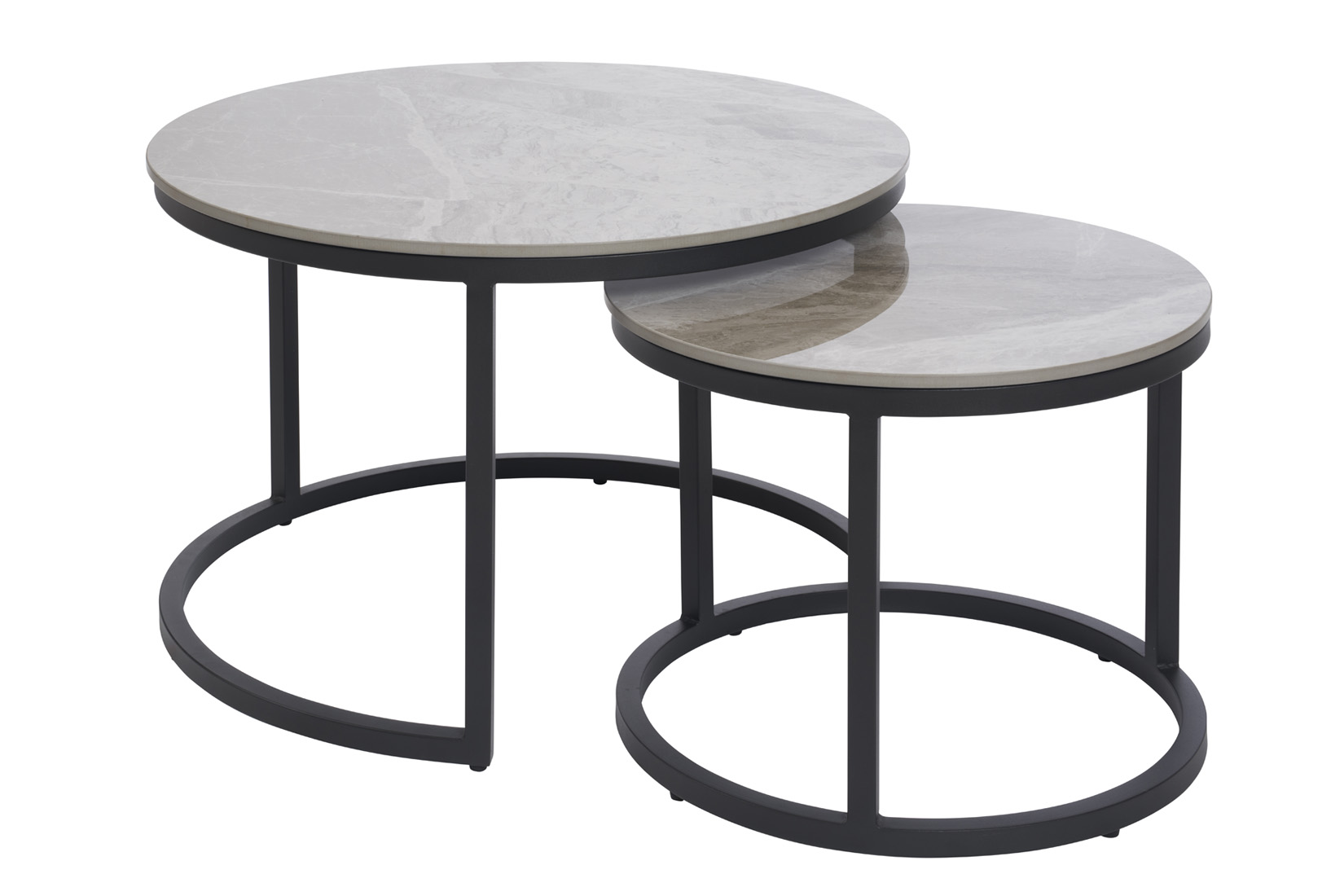 Salontafel Ø70/Ø50cm - keramiel & metaal - grijs set van 2