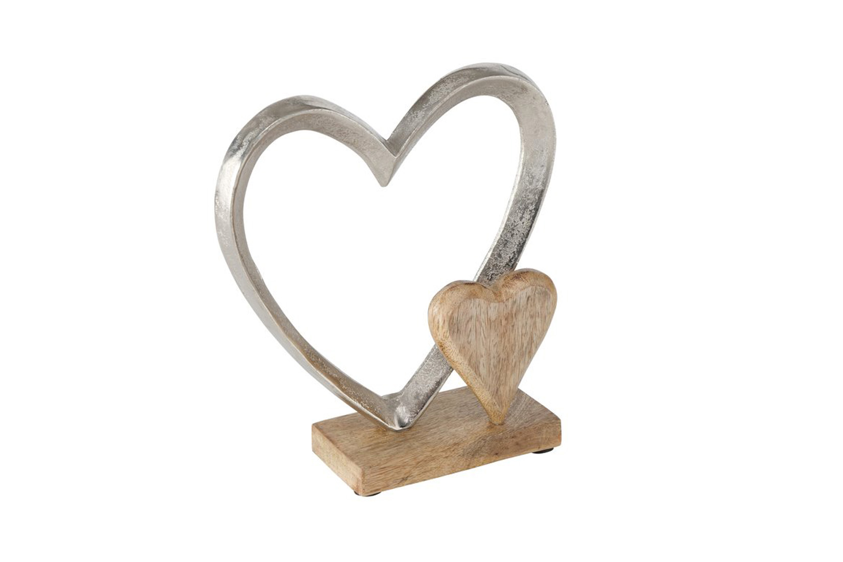 Déco Coeur Carolyn H22cm - manguier massif - marron & argent