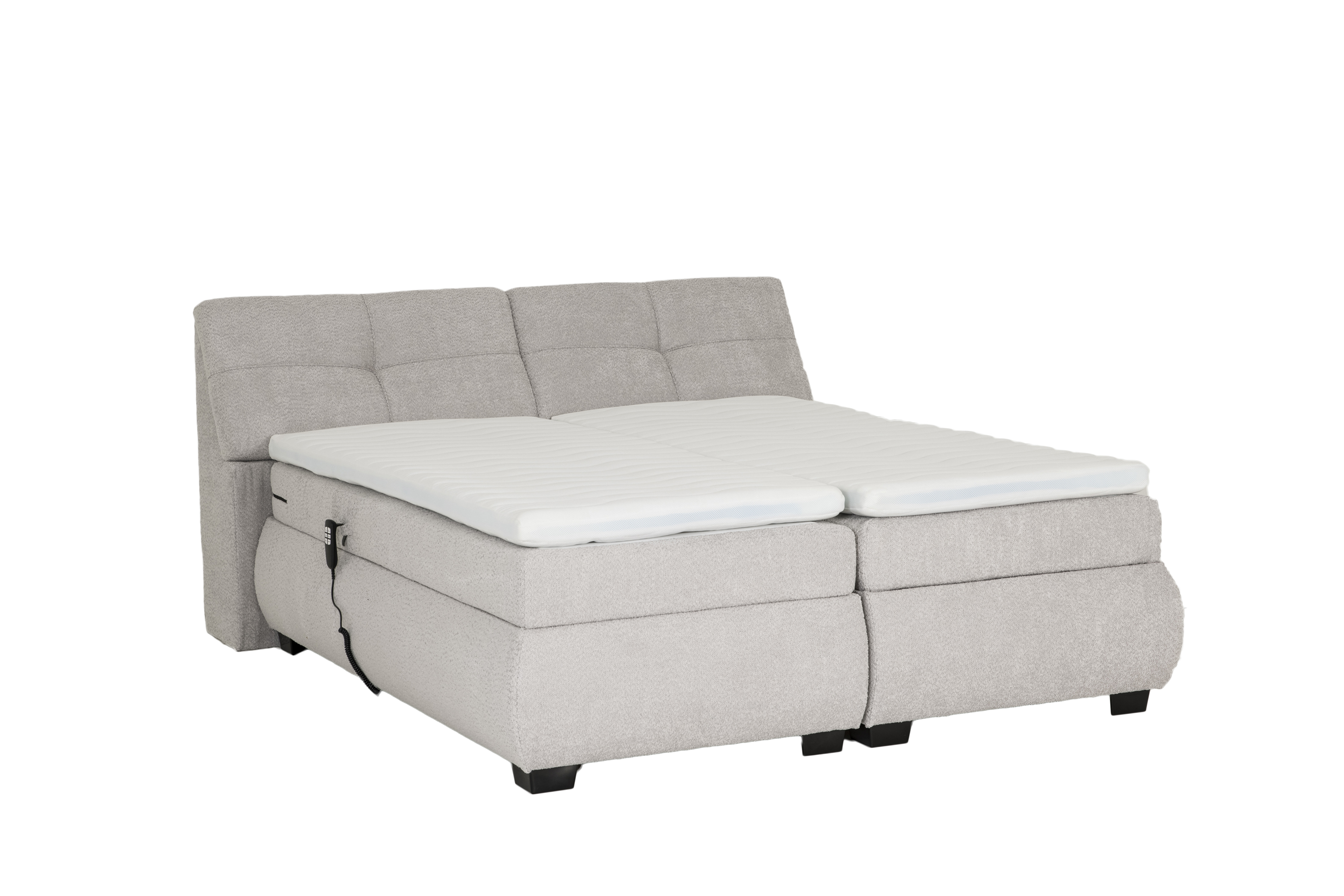 Boxspring Reynosa Gel 180x200cm - stof - zilver met opbergruimte & elektrisch