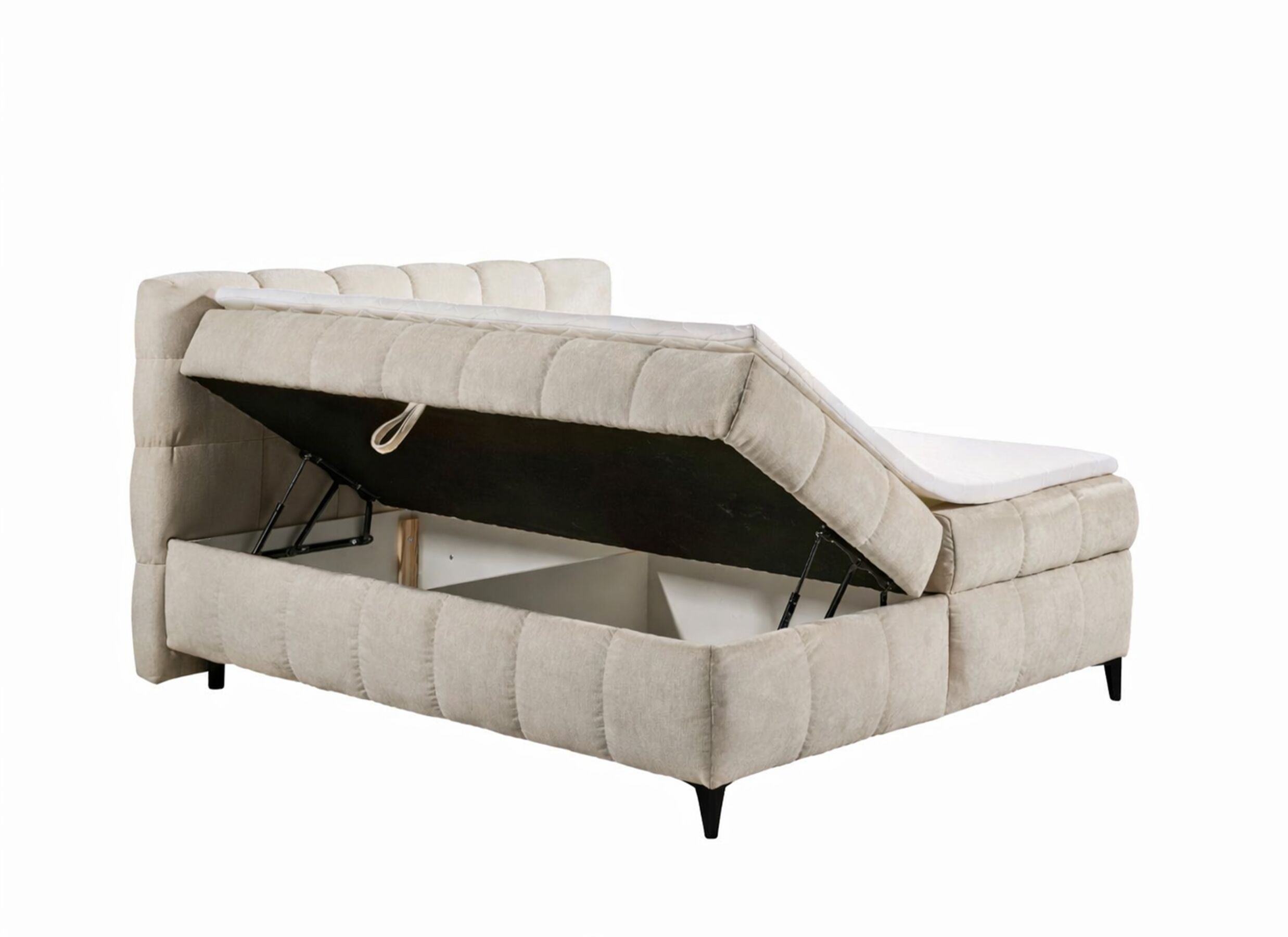 Disposition - Lit box Kylie 180x200cm - tissu - beige avec rangement