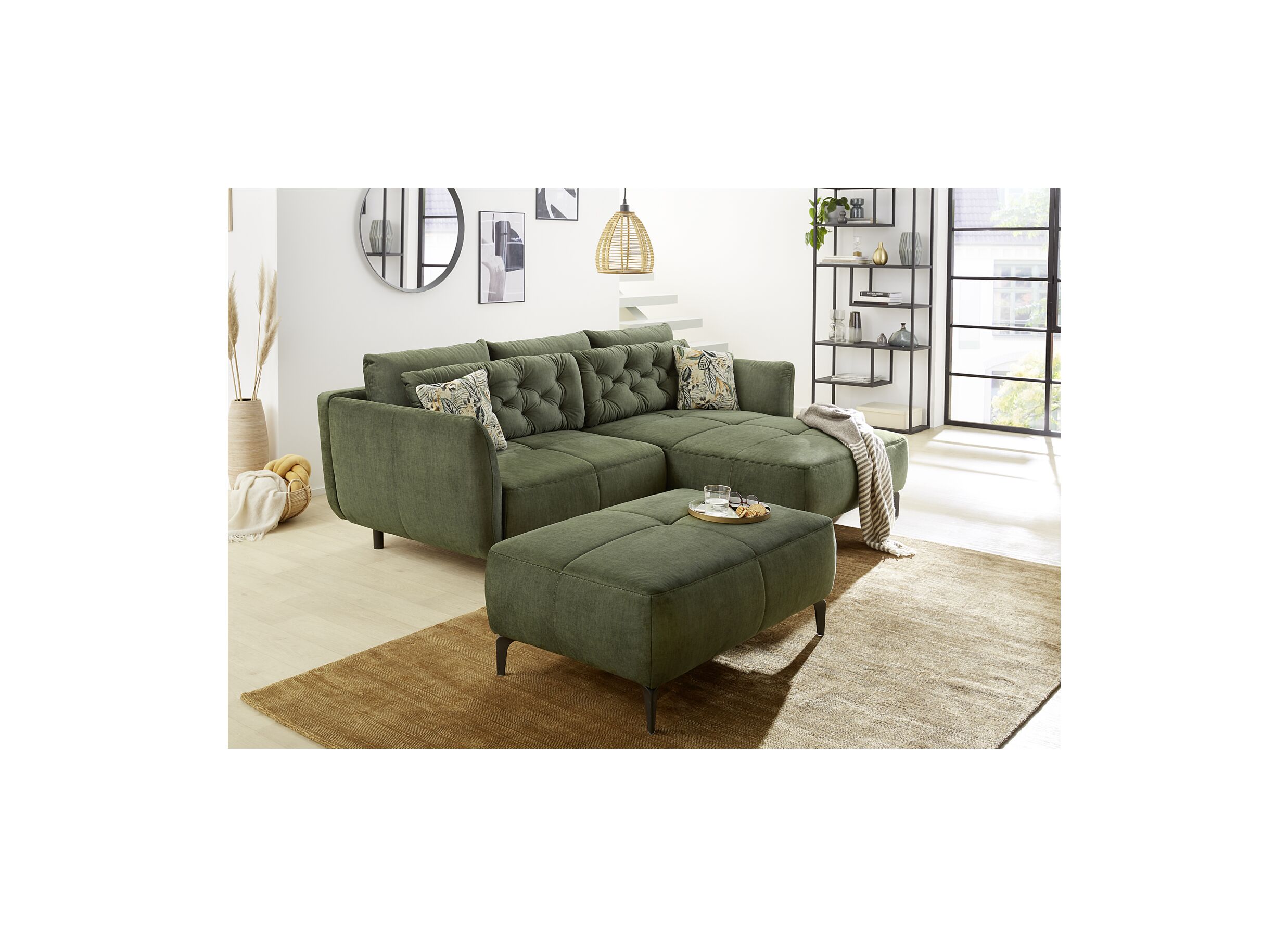 Canapé d'angle Saulo 251x187cm - tissu - vert