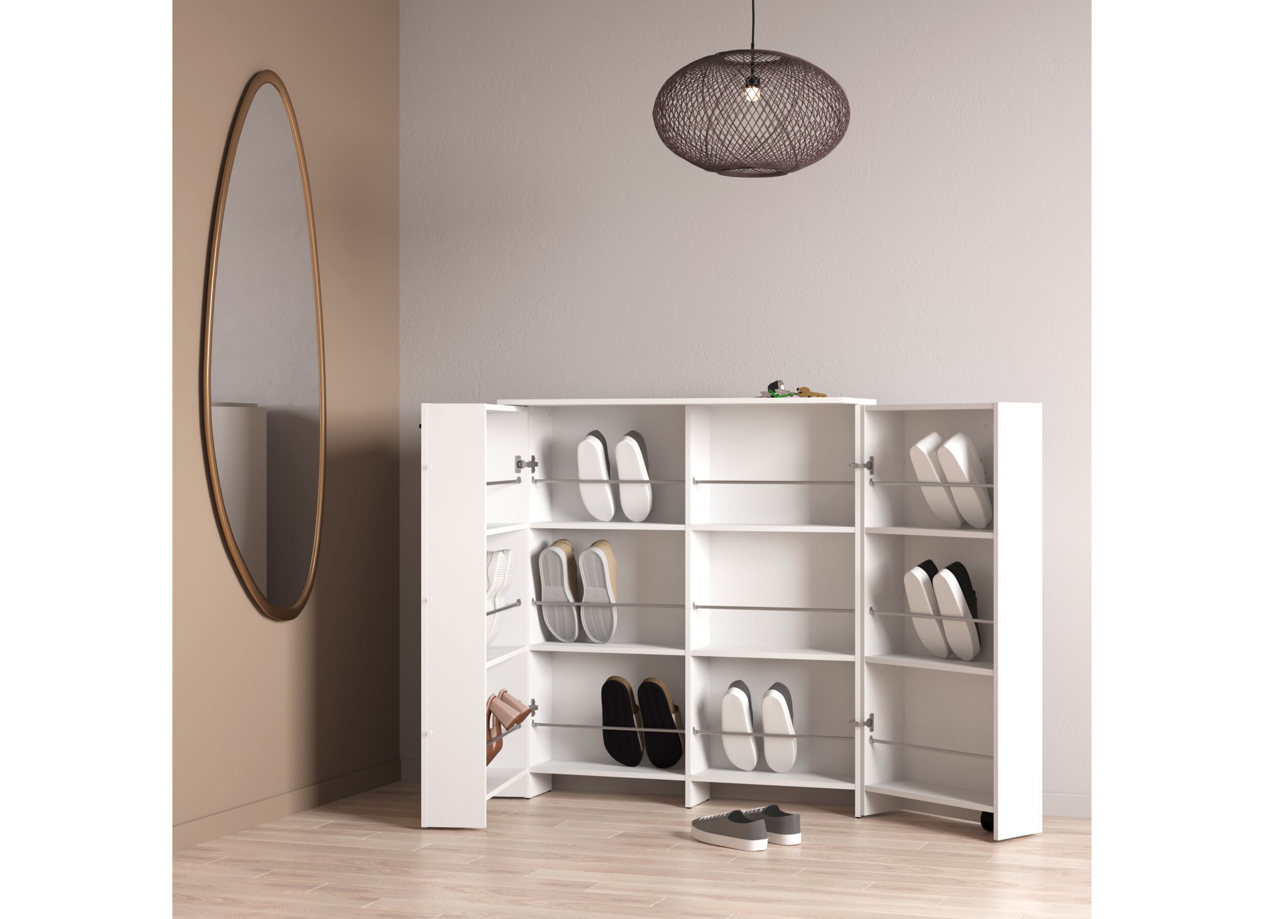 Foto ambiance - Armoire à chaussures Cube 100x33x114cm - décor - blanc