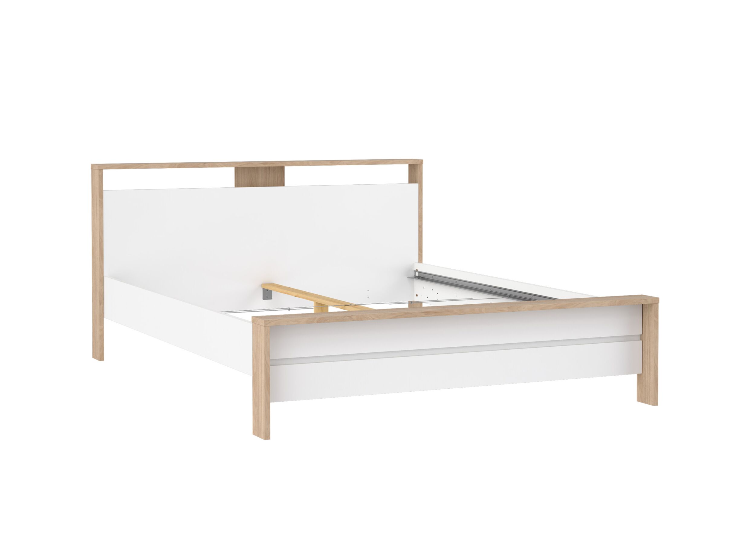 Overzichtsfoto - Bed Next 160x200cm - melamine - glanzend wit & jackson hickory