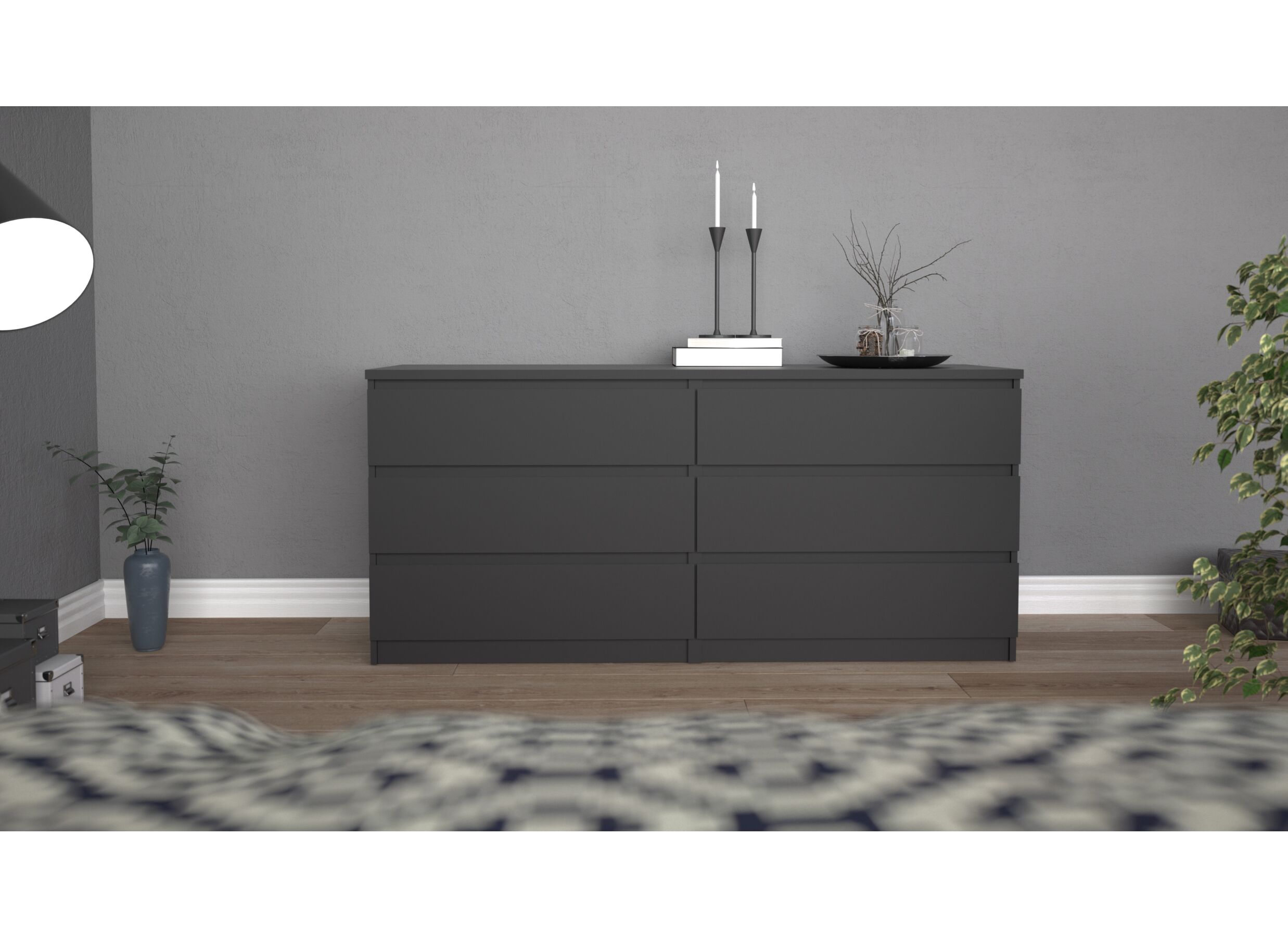 Commode Naia 154x50x71cm - mélamine - noir mat