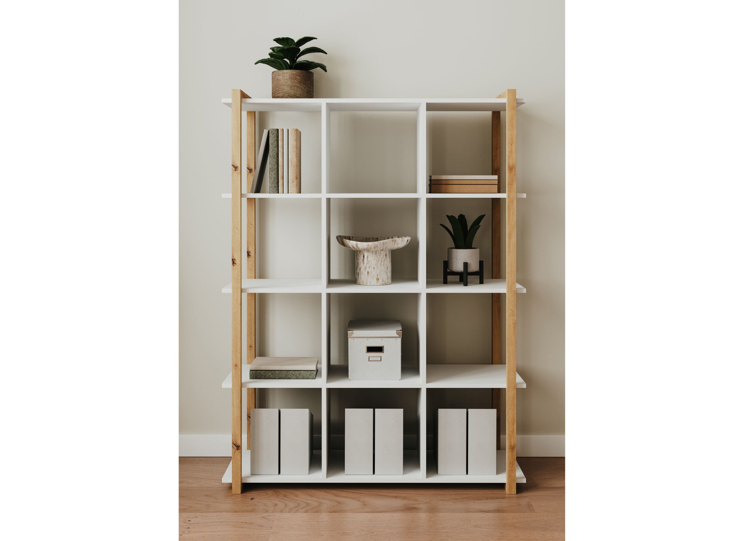 Sfeerfoto - Boekenrek Denver 107x39x145cm - decor - wit & artisanale eik