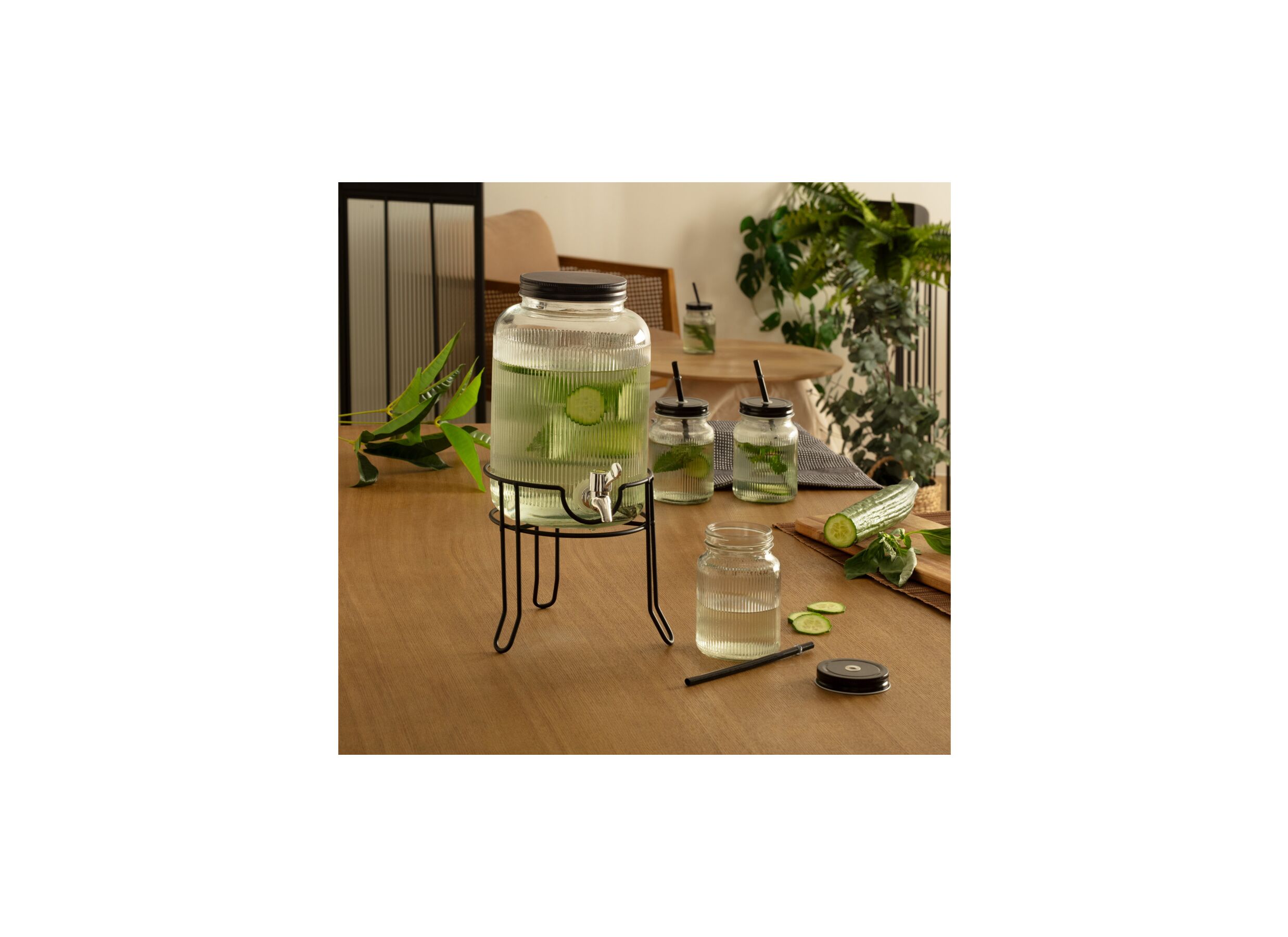 Foto ambiance - Distributeur de boissons 4L avec 4 chopes (45cl) - verre - transparent