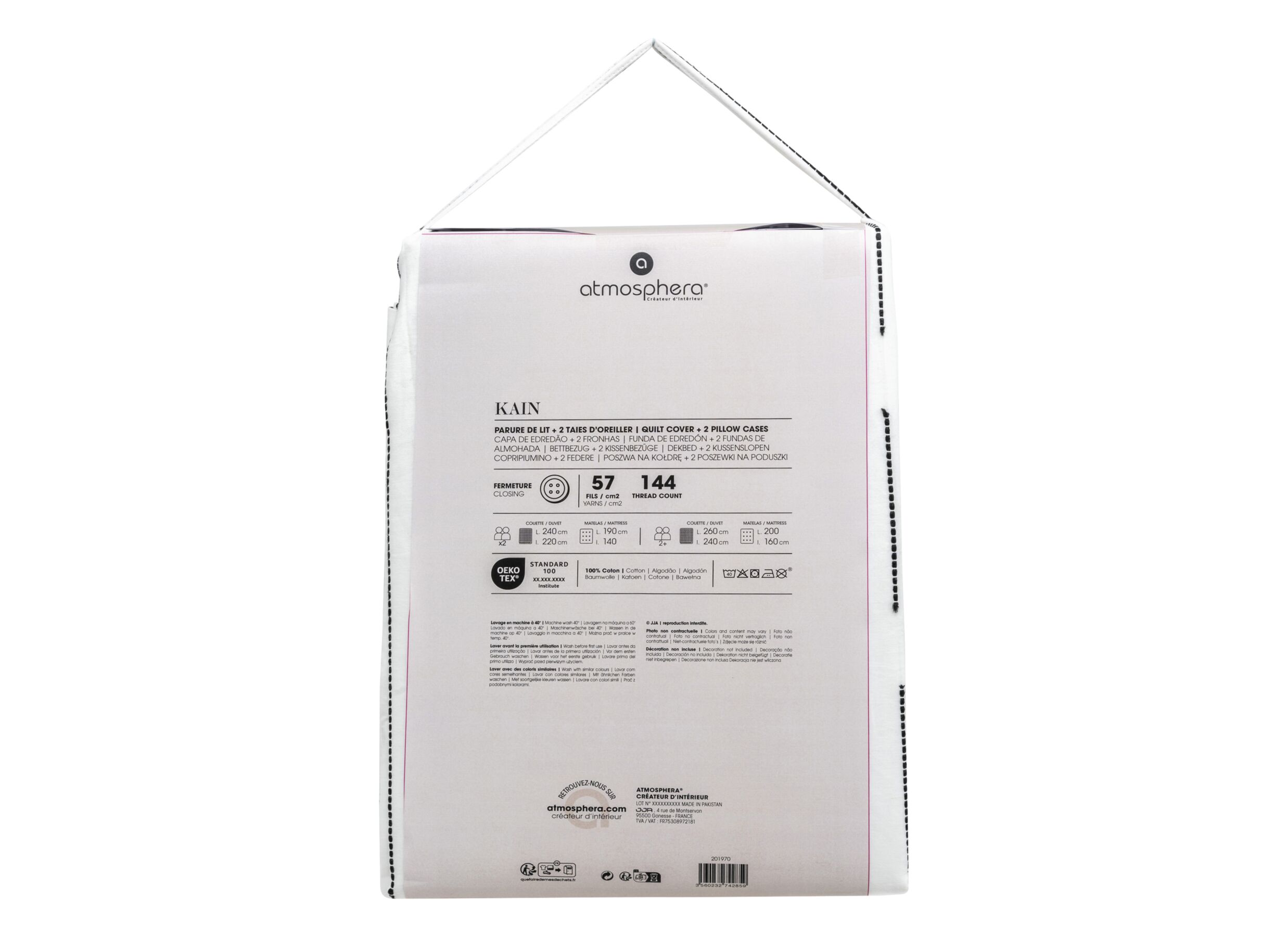 Overzichtsfoto - Dekbedovertrek Kain 260x240cm - katoen - wit & zwart