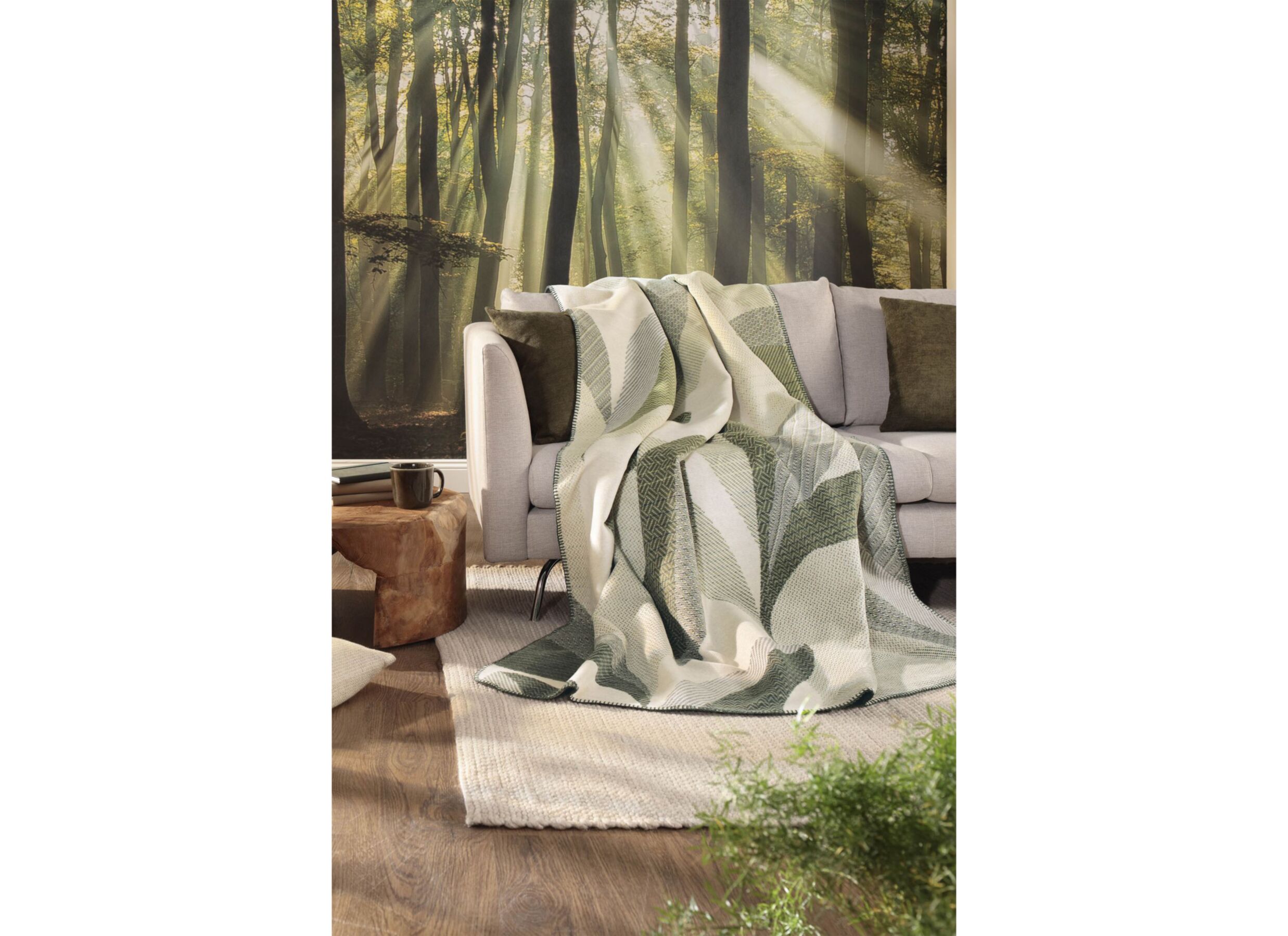 Sfeerfoto - Plaid Forest Leaves 150x200cm - katoen & polyacryl - groen