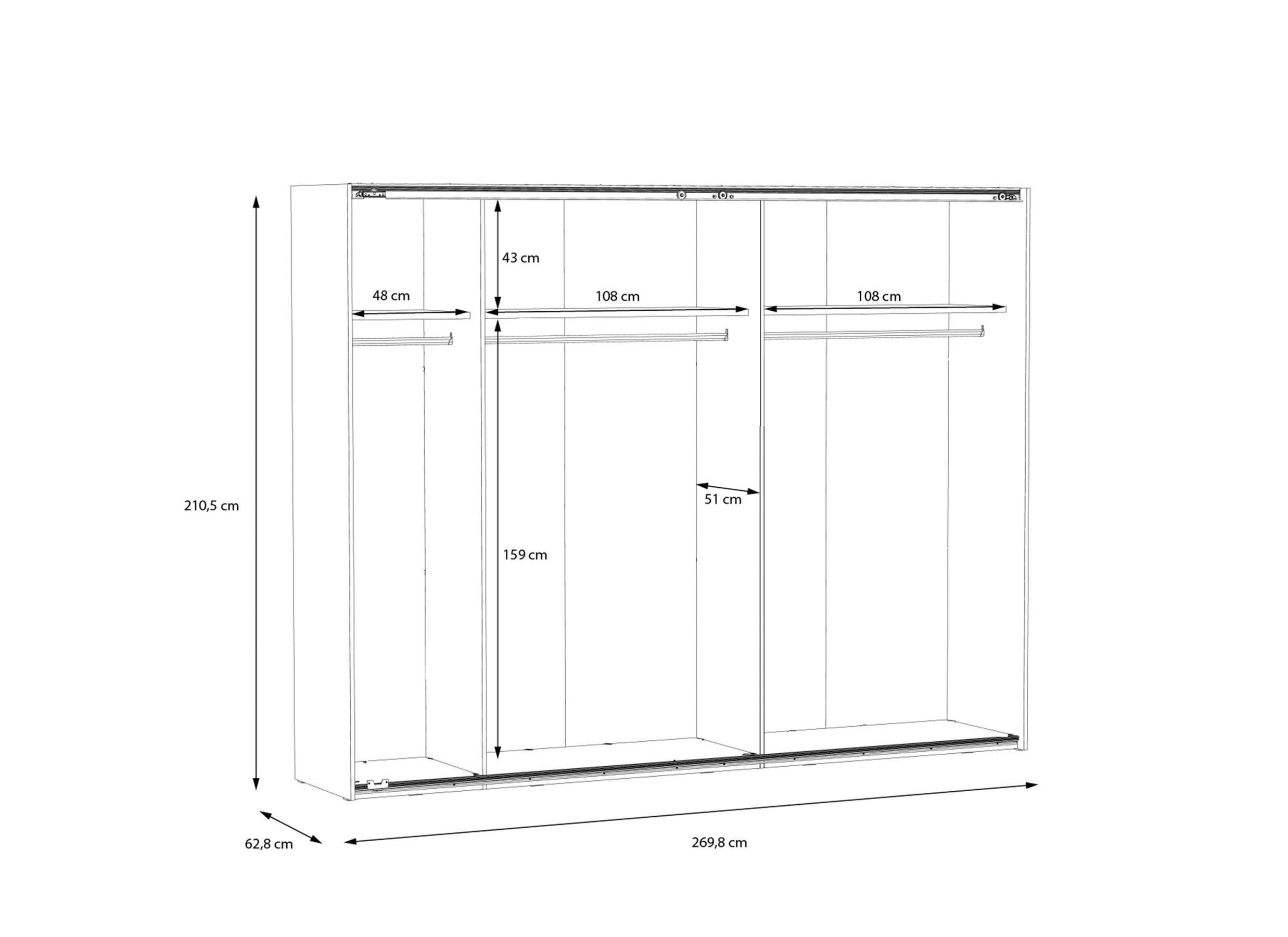 Afmetingen - Schuifdeurkast Hayato 270cm - decor - bruin & zwart