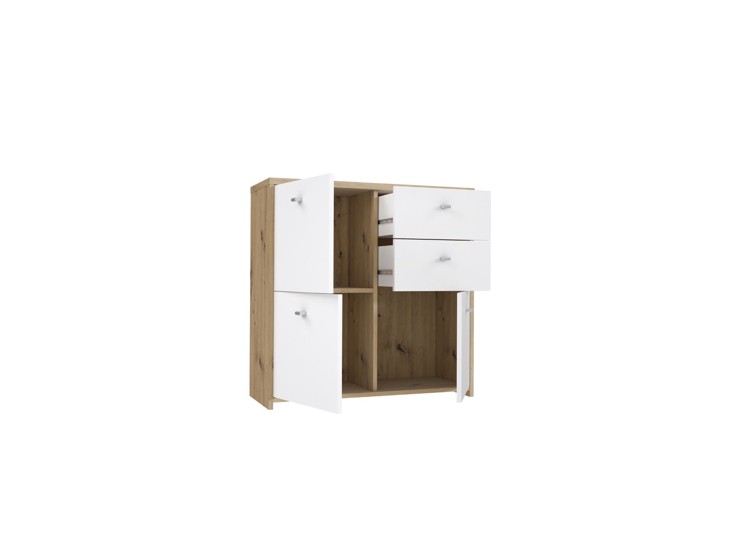 Armoire Best Chest 77x30x78cm - panneau décor - chêne artisanal/blanc