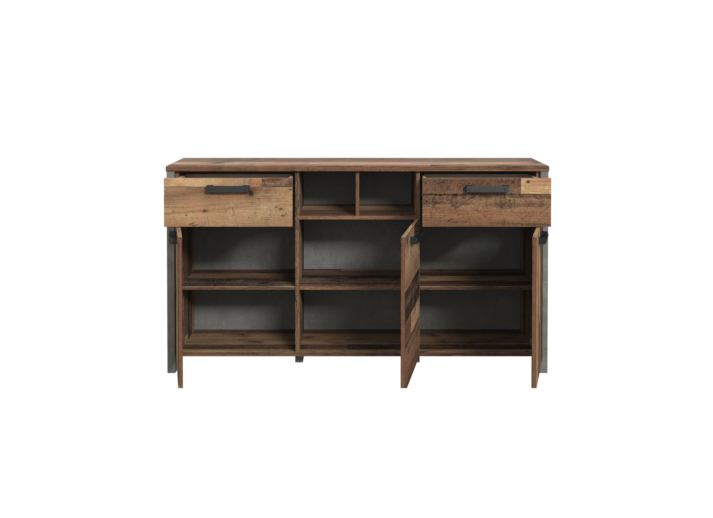 Disposition - Buffet Clif 156cm - panneau décor - old wood/béton