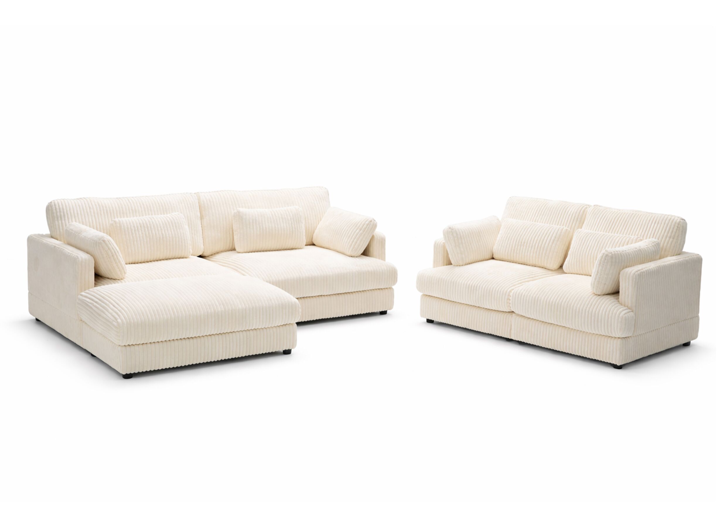 Photo ensemble - Pouf Condotti 128x66cm - corduroy - blanc
