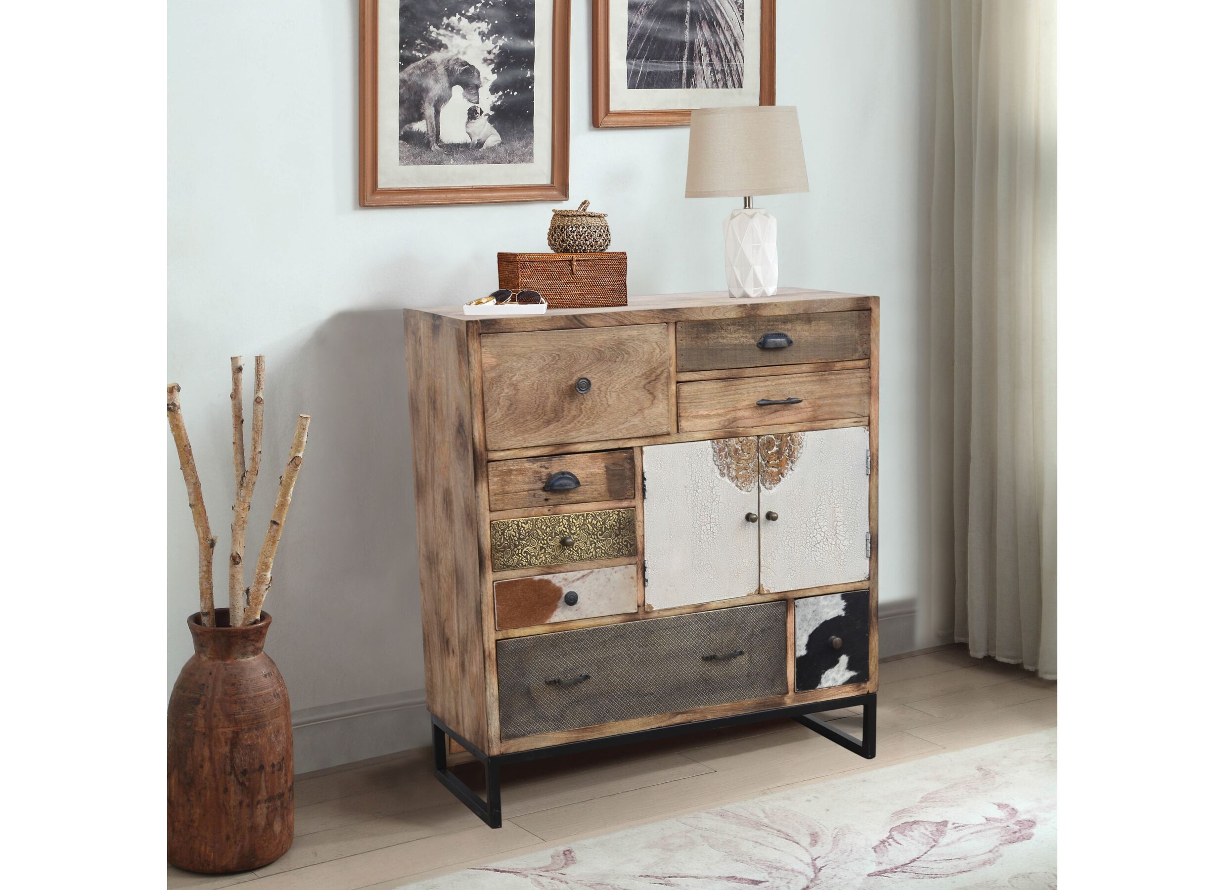 Foto ambiance - Commode Raffles 90x40x100cm - manuier massif - marron & multicolour