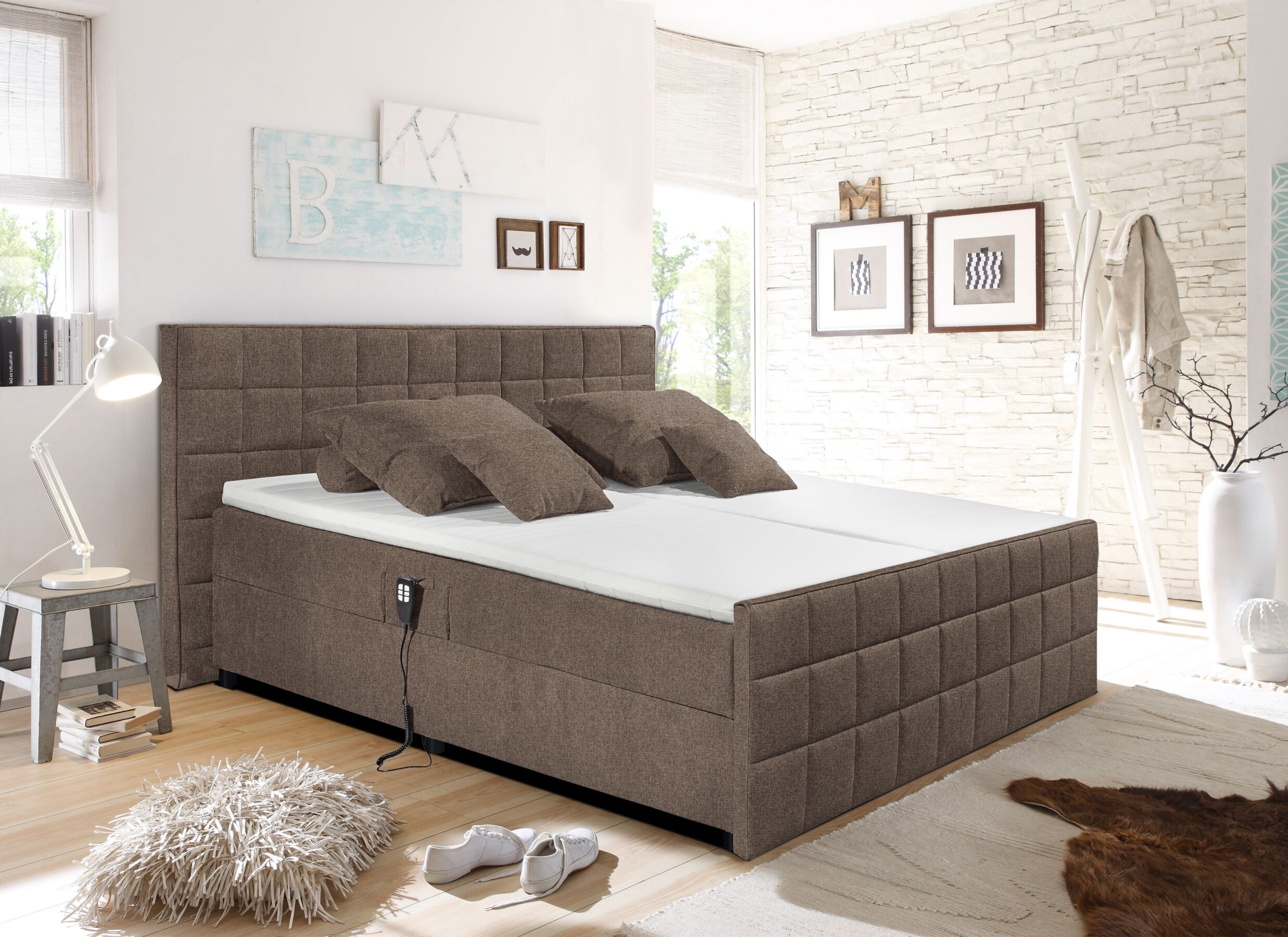 Sfeerfoto - Bedbox Gabun 180x200cm - stof - espresso elektrisch