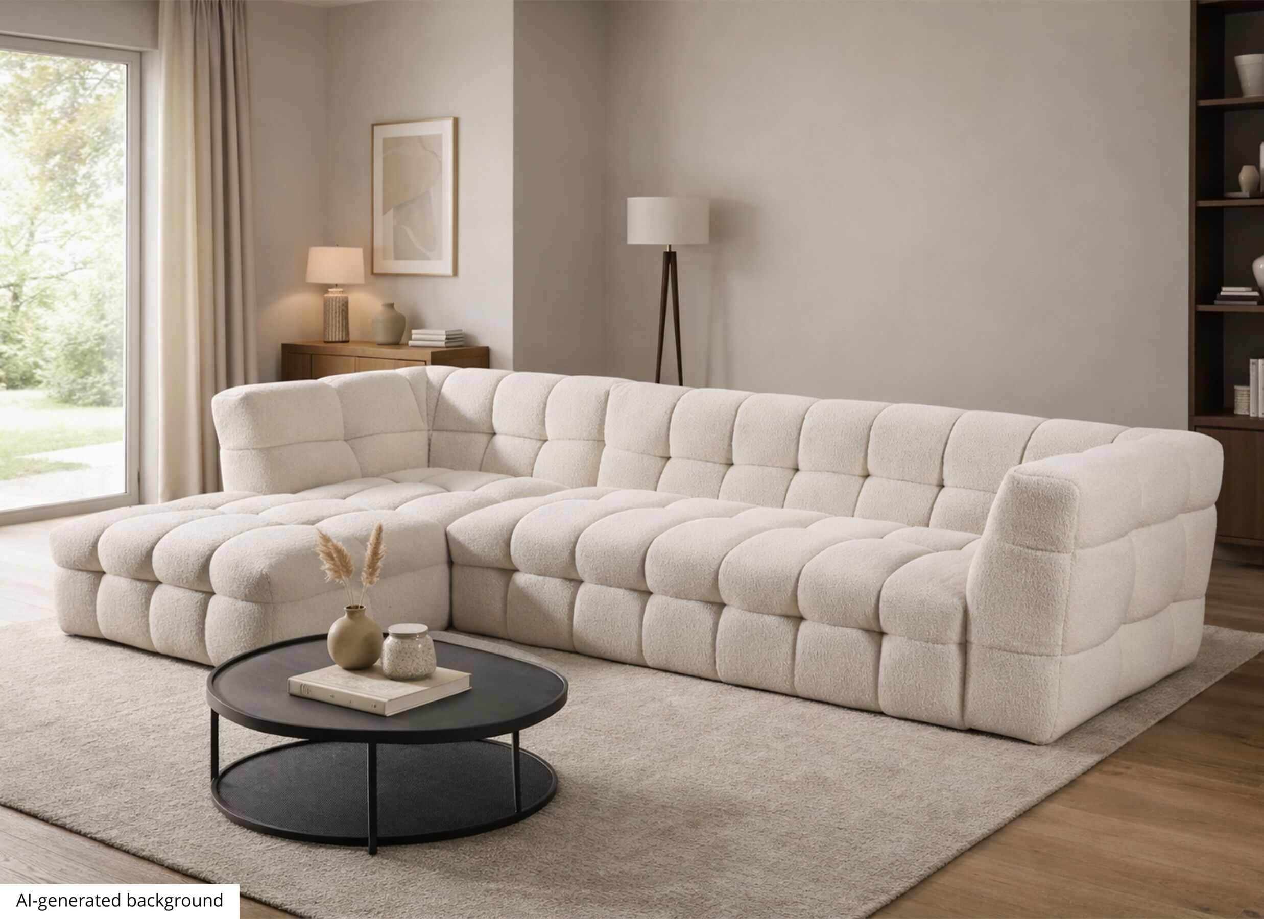 AI Generated - Canapé d'angle Bubble 305x174cm - tissu - blanc