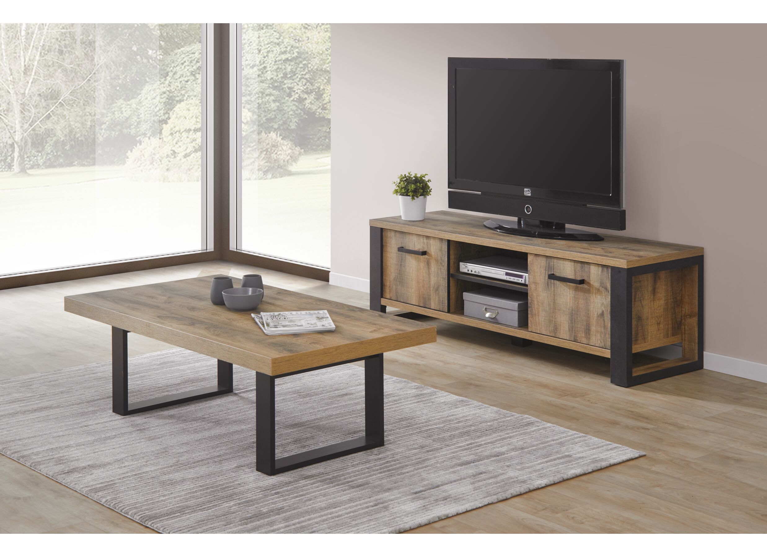 Tv-meubel 157cm - meubelplaat - bruin & zwart