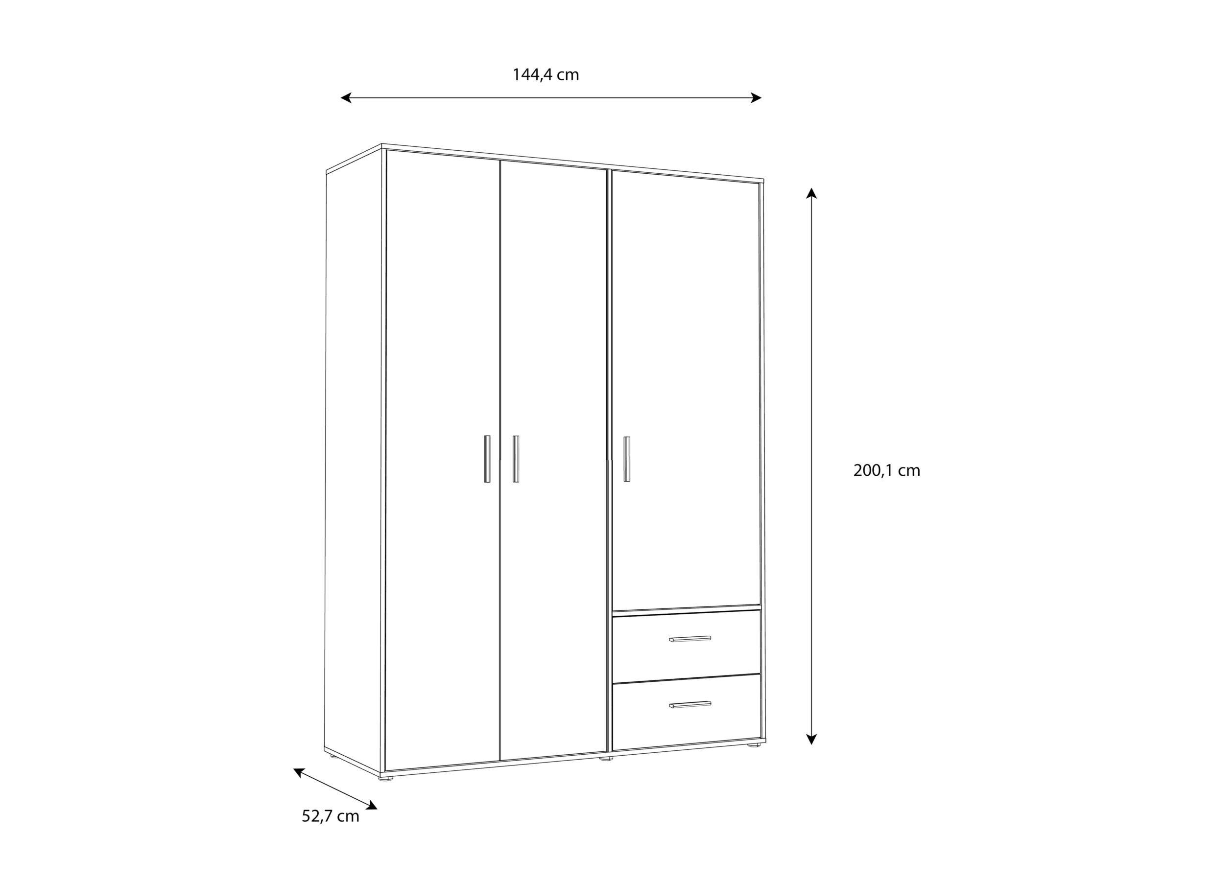 Afmetingen - Kleerkast Mokkaro 145cm - decor - mauvela eik & zand