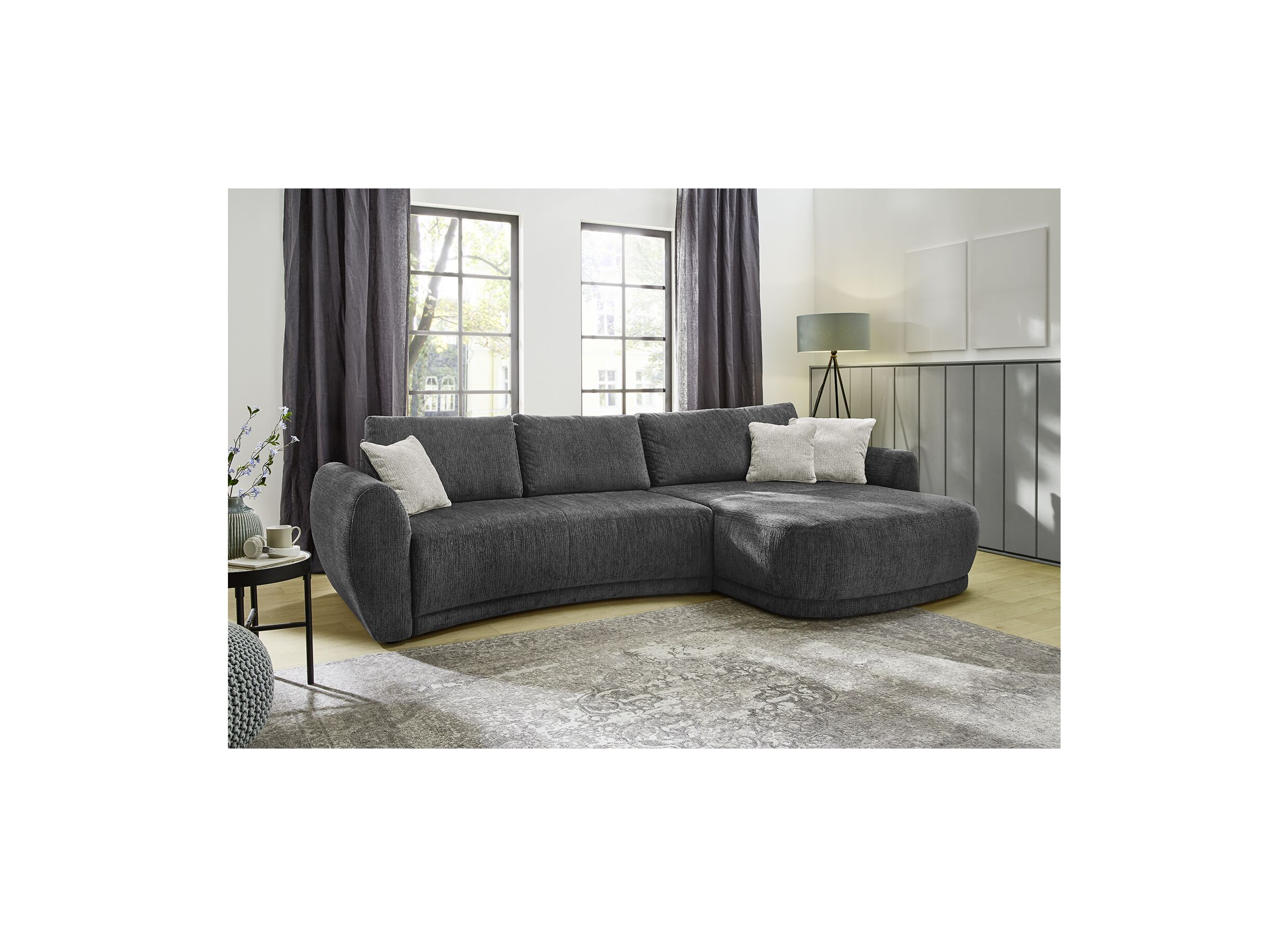 Canapé d'angle Laguna 325x180cm - tissu - gris foncé