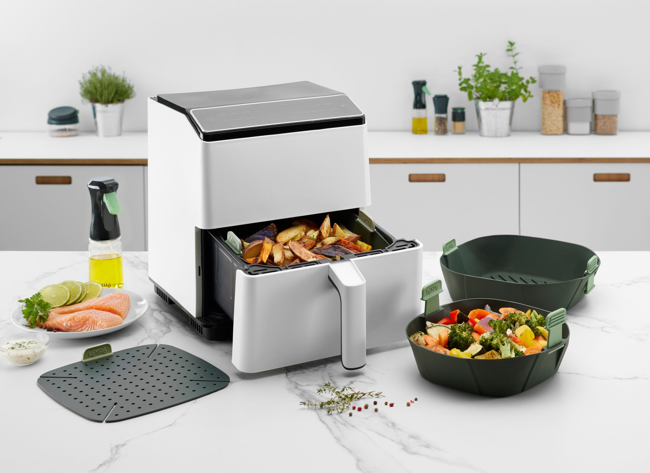 Foto ambiance - Lekue Basket Airfryer L - silicone - gris
