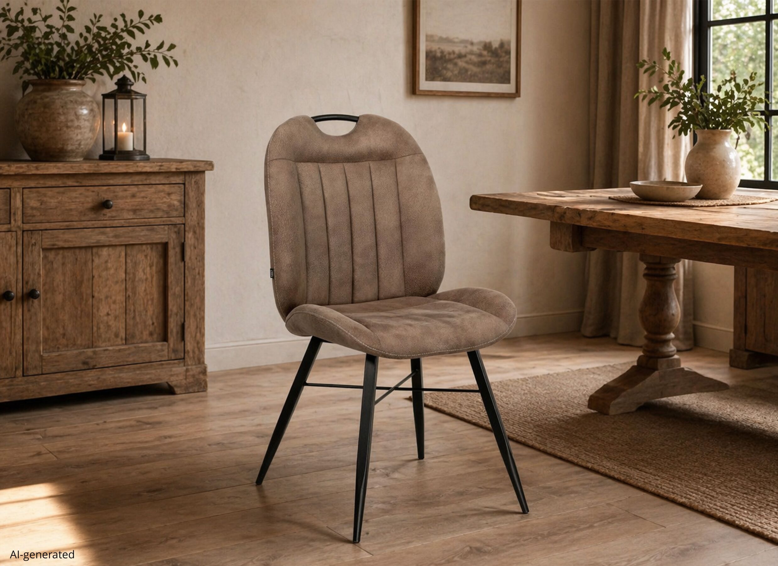 AI Generated - Chaise Nowie Zorro 52,5x62x92cm - tissu - taupe