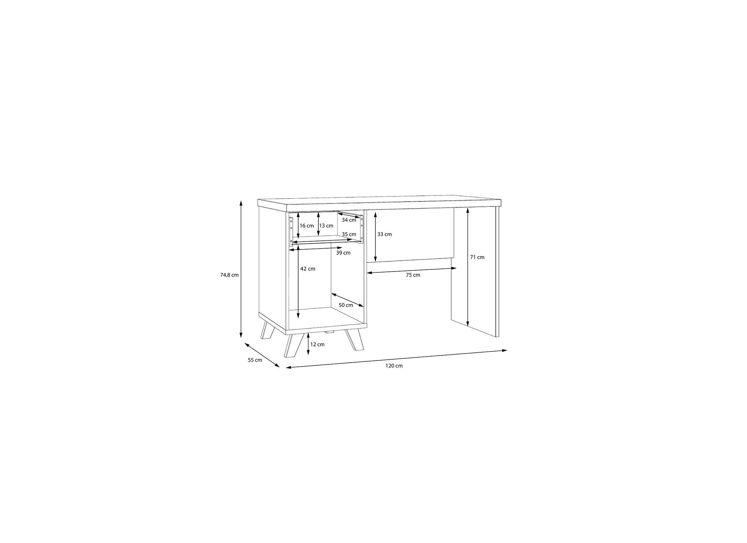 Bureau Ricciano 120x55x75cm - meubelplaat - eik/beton