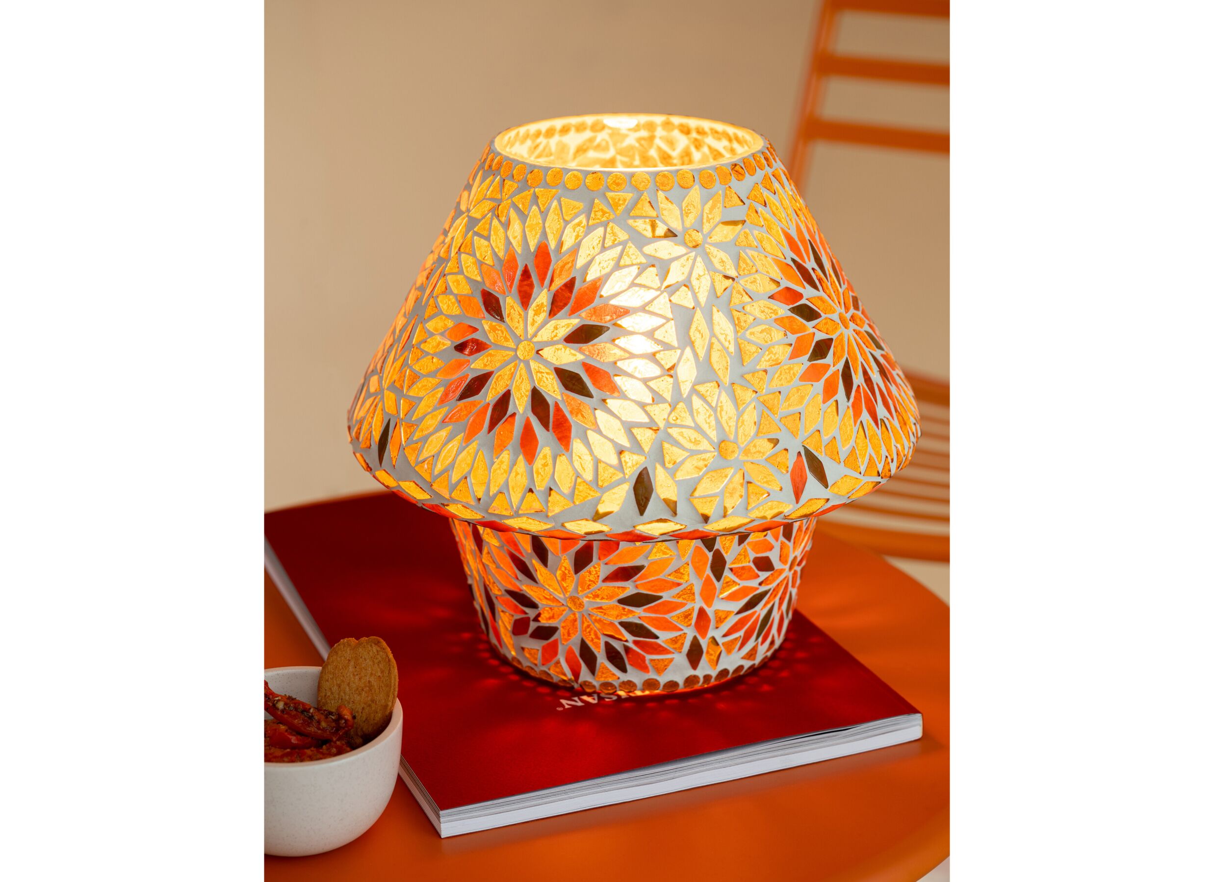 Foto ambiance - Lampe de table Mosaic E27 H22,5cm - verre - marron & orange