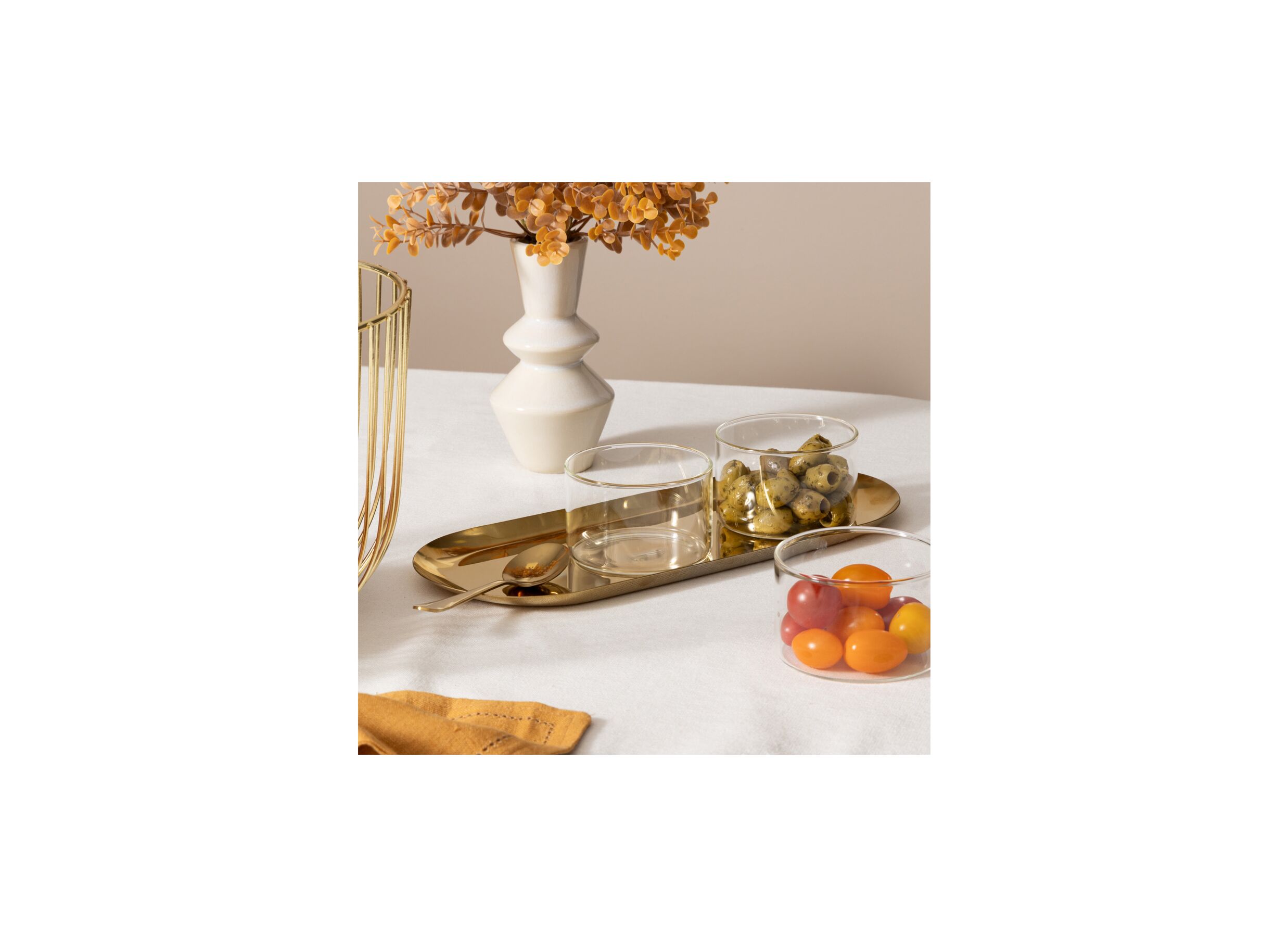 Sfeerfoto - Aperoset Herfst 30x12x5cm - glas & roestvrij staal - goud