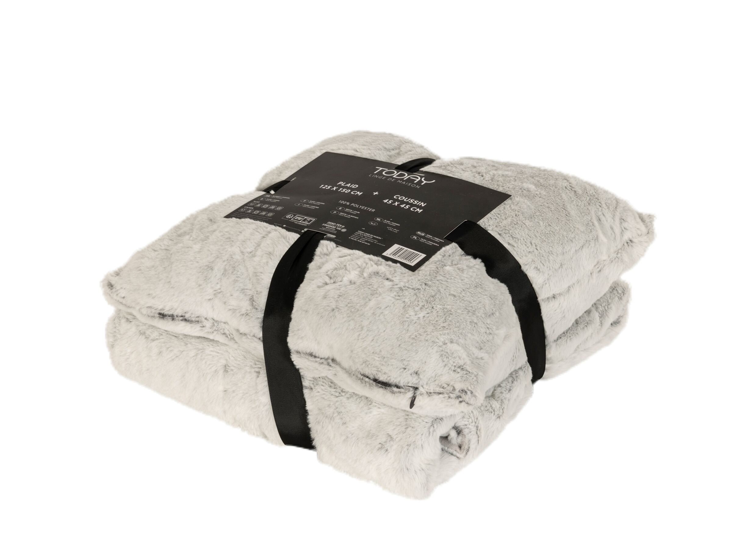 Plaid + kussen set Winter Spirit 125x150cm/45x45cm - polyester - staalgrijs - Plaid + kussen set Winter Spirit 125x150cm/45x45cm - polyester - staalgrijs