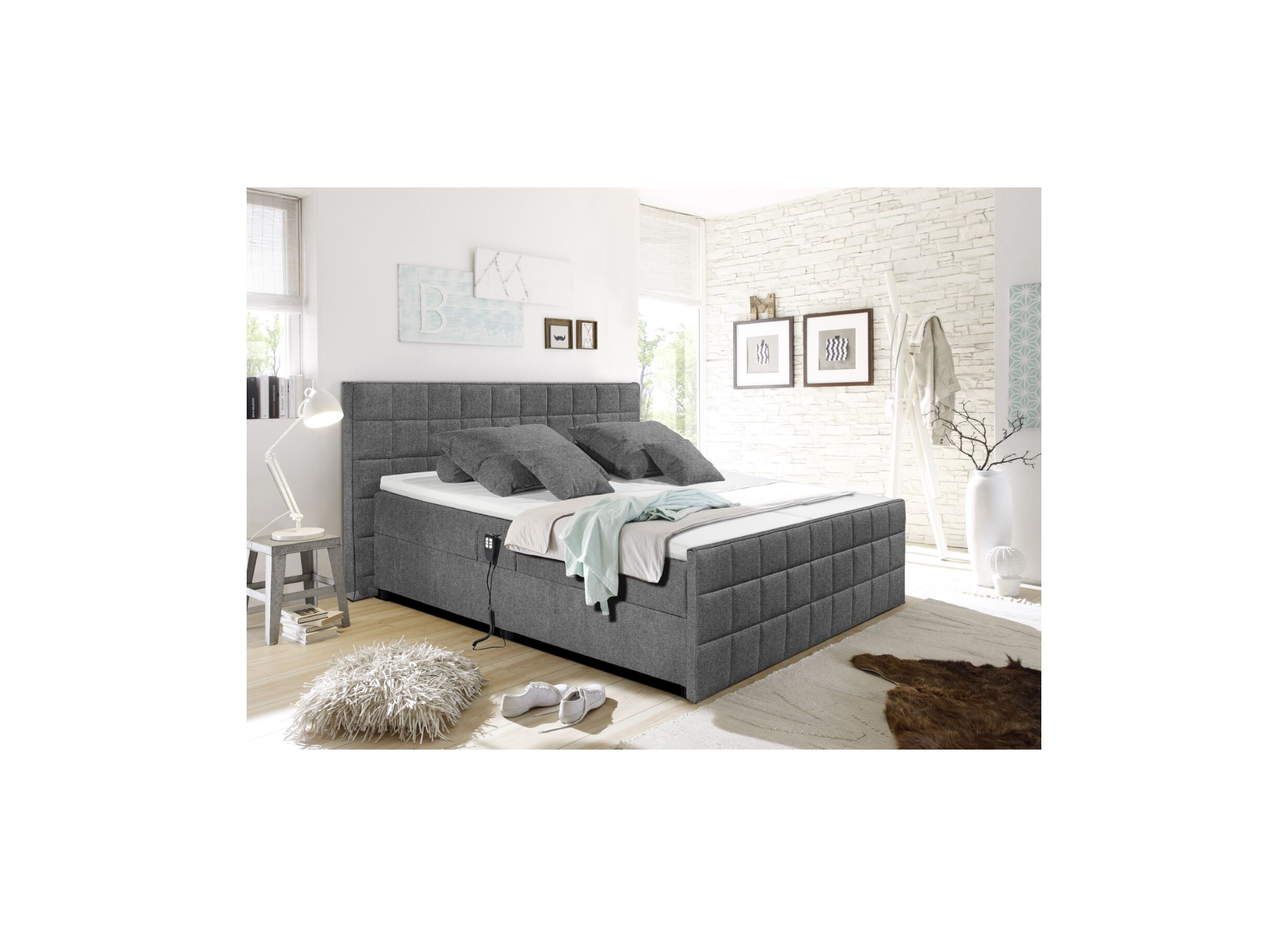 Lit box Gabun 180x200cm électrique tissu anthracite