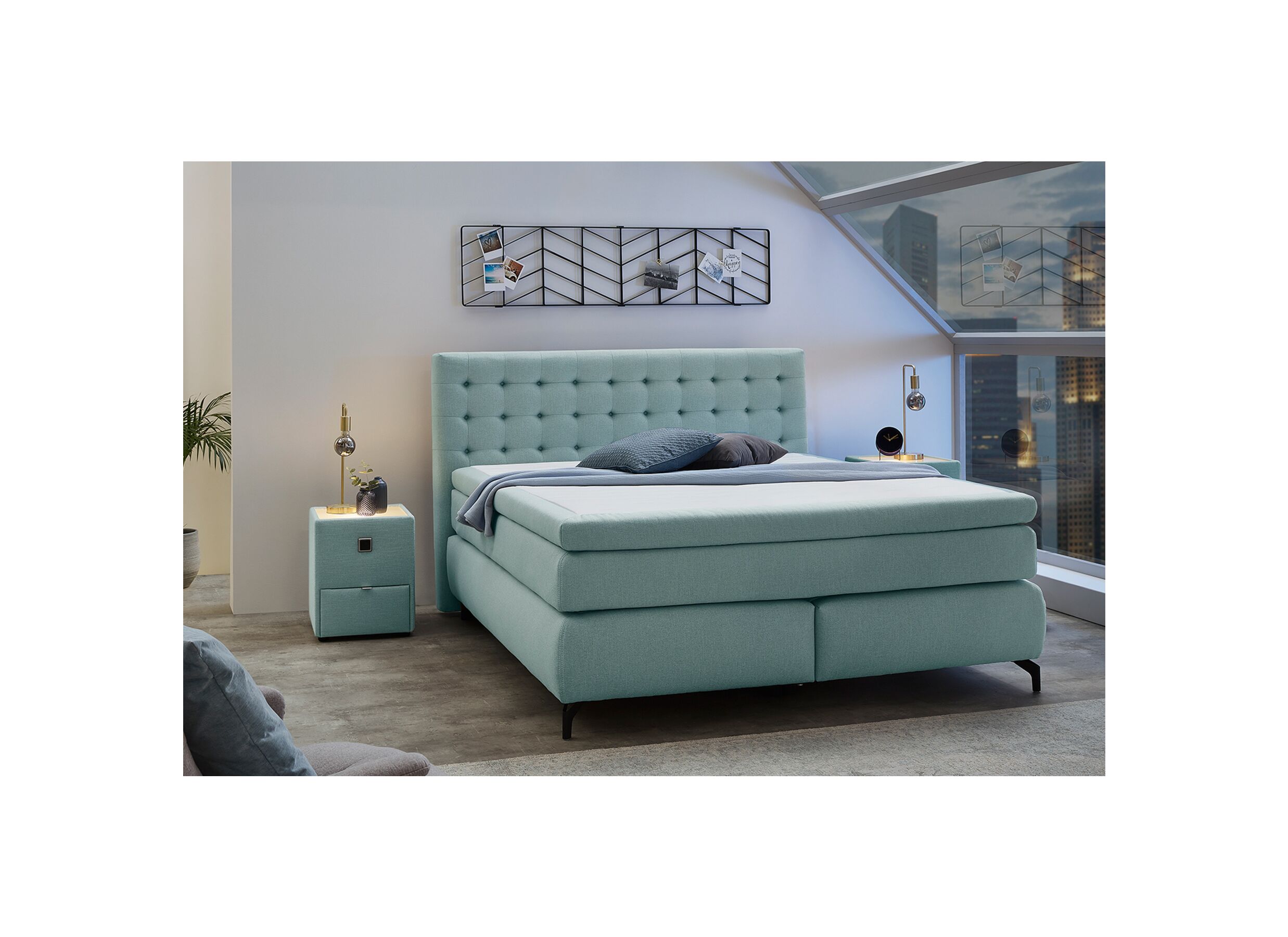 Boxspring Jessica 180x200cm tissu turquoise - Boxspring Jessica 180x200cm tissu turquoise