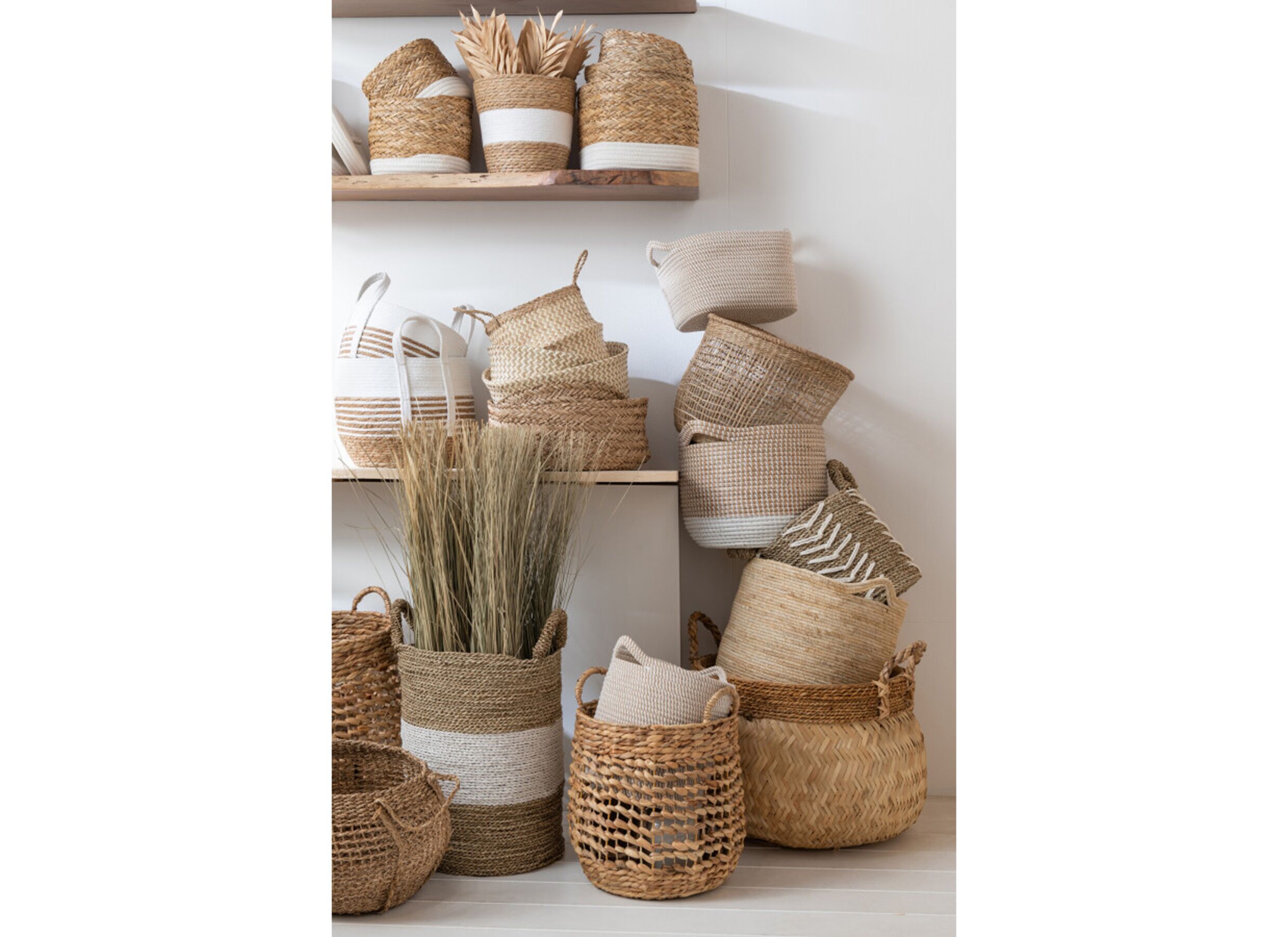 Foto ambiance - Panier en vannerie Waterhyacinth 42,5x55cm - roseau - naturel lot de 2