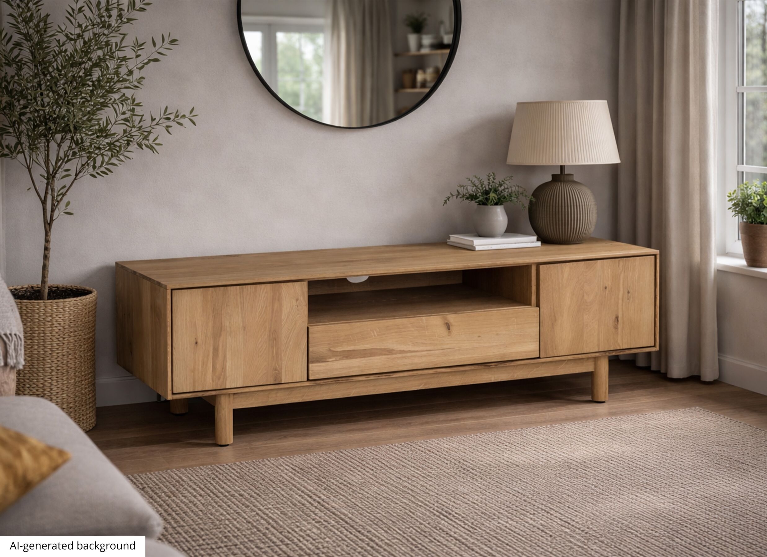 AI Generated - Tv-meubel Summer 150cm - eik massief & decor - naturel