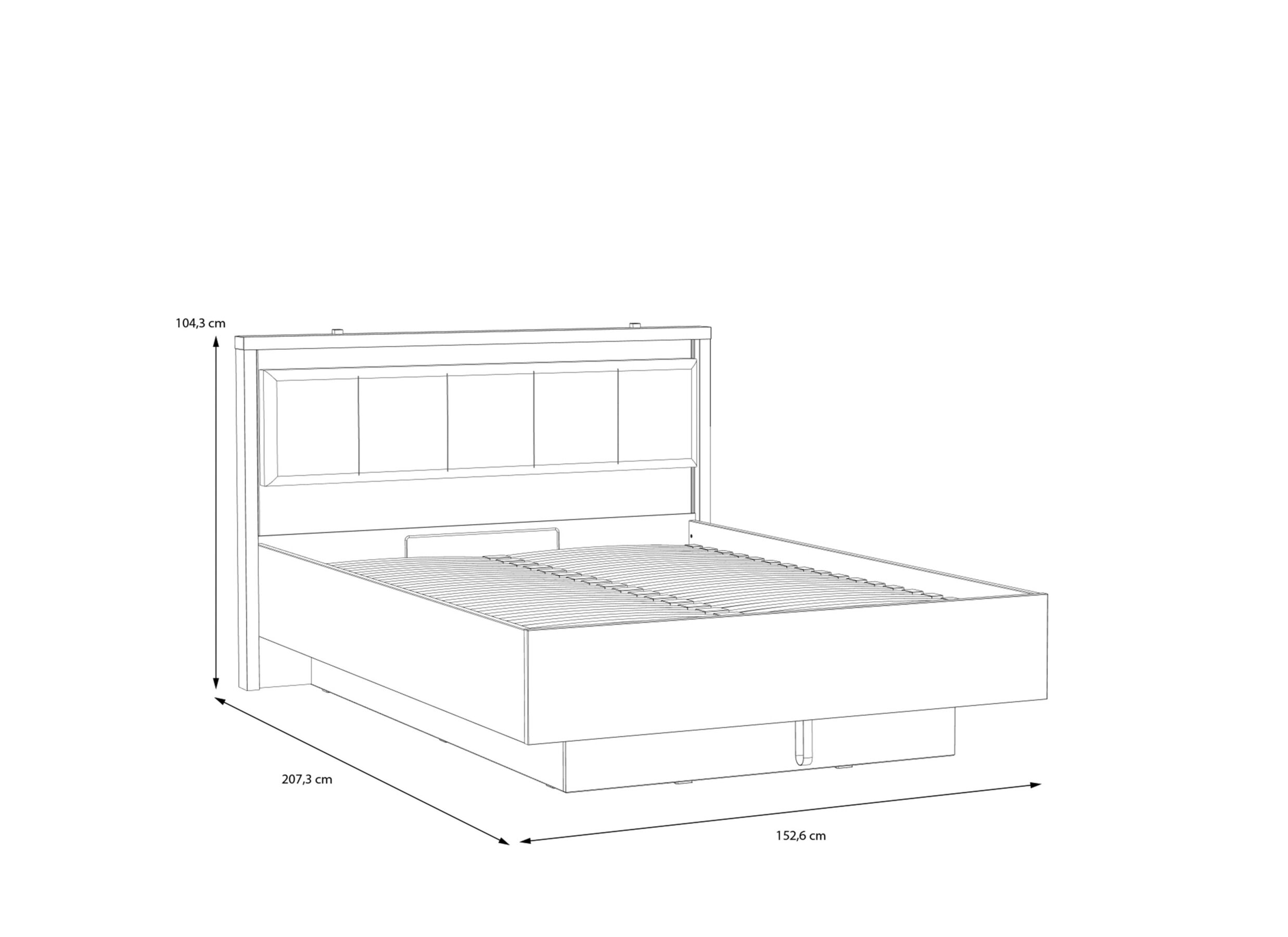 Afmetingen - Bed Hayato 140x200cm - decor - bruin & zwart met opbergruimte