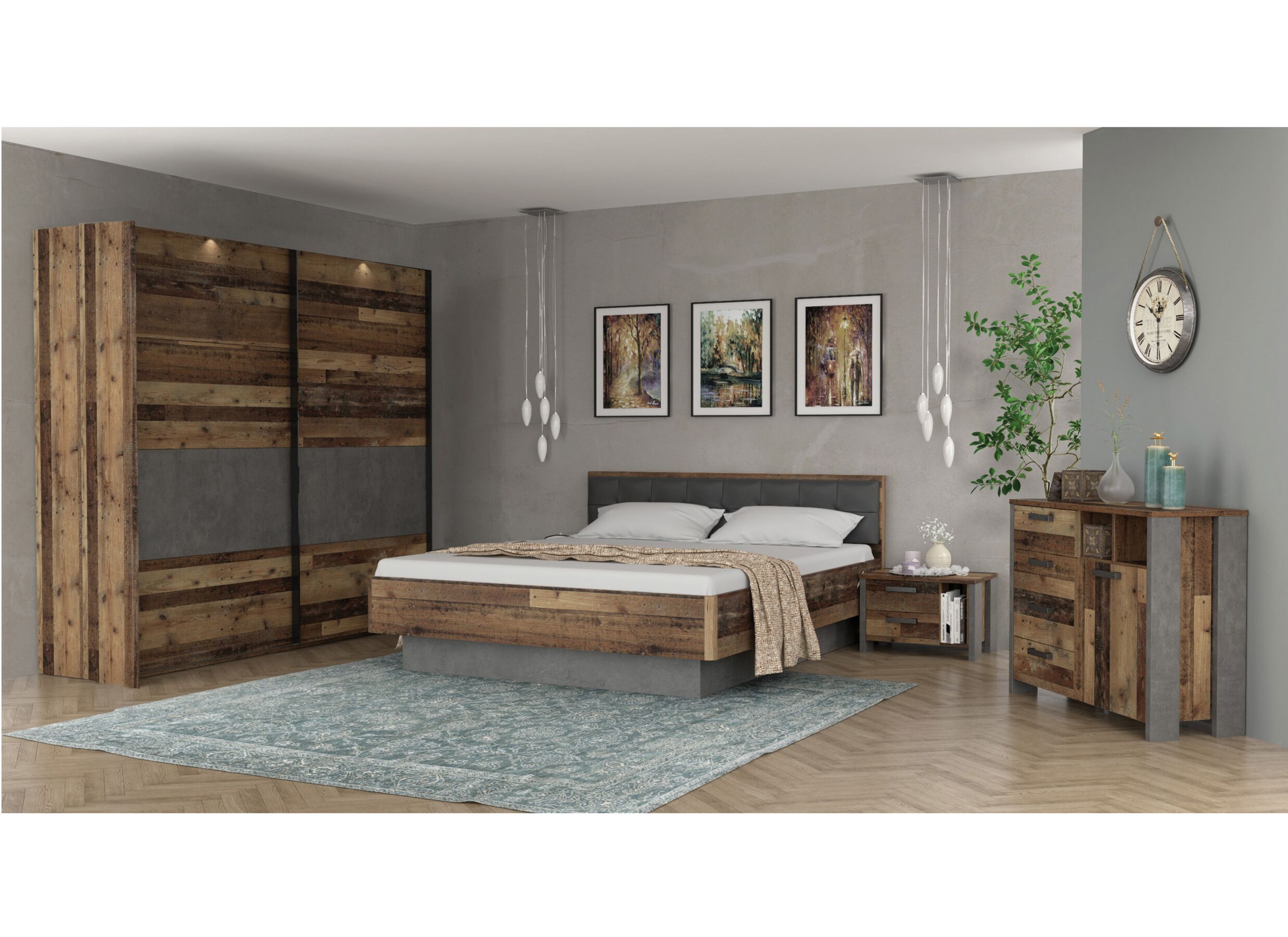 Chambre à coucher avec lit 180x200cm - armoire 220cm - Chambre à coucher Clif avec lit 180x200cm - armoire 220cm